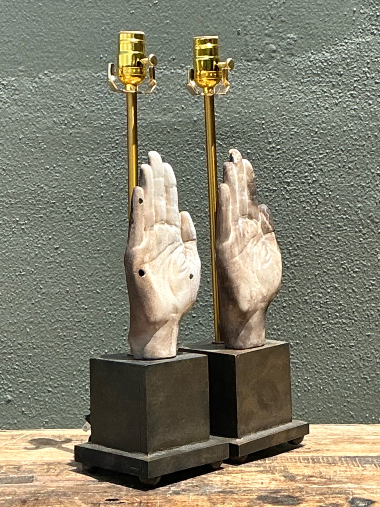 Vintage Ceramic Hand Sculpture Table Lamps - A Pair - Side view