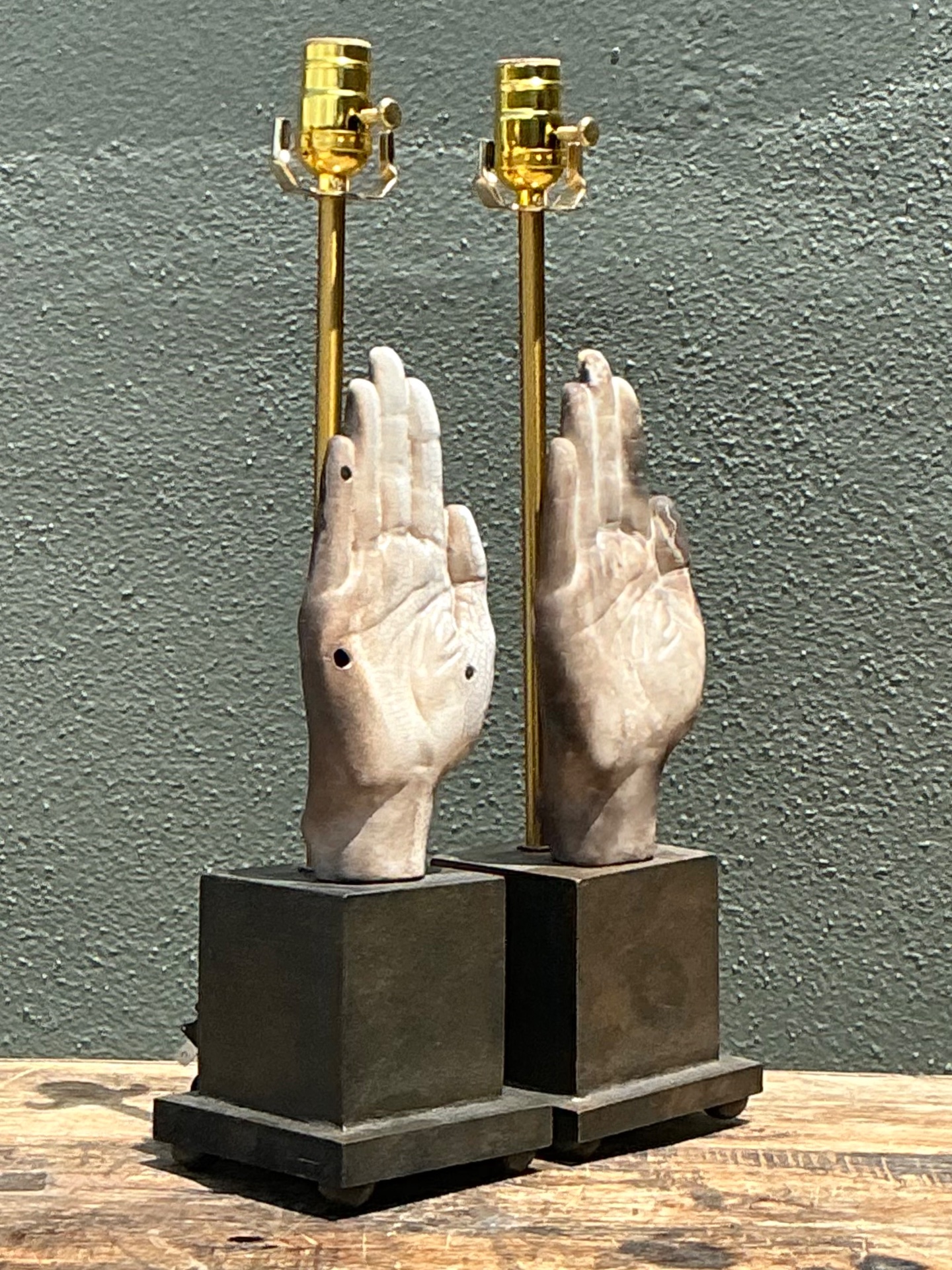 Vintage Ceramic Hand Sculpture Table Lamps - A Pair - Detail view