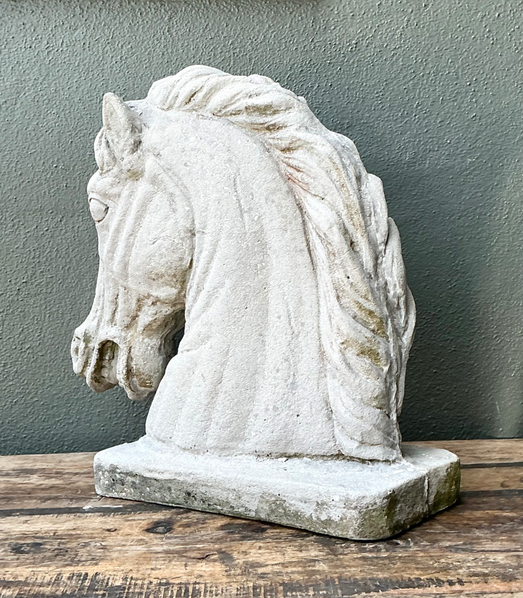 Vintage Cement Equestrian Bust - Detail view