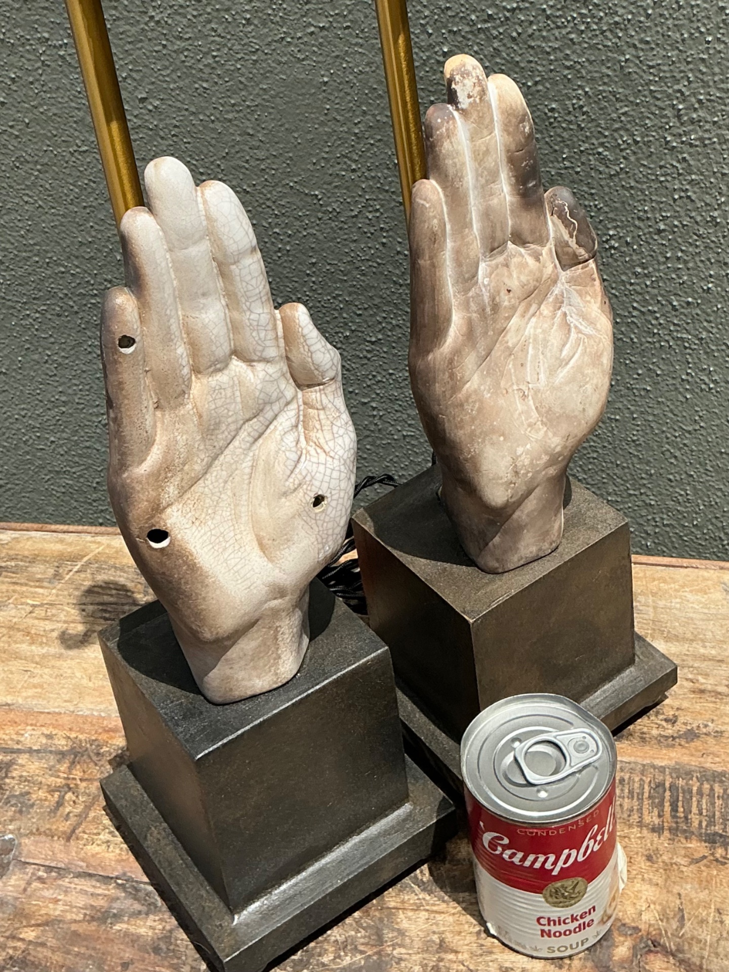 Vintage Ceramic Hand Sculpture Table Lamps - A Pair - Back view