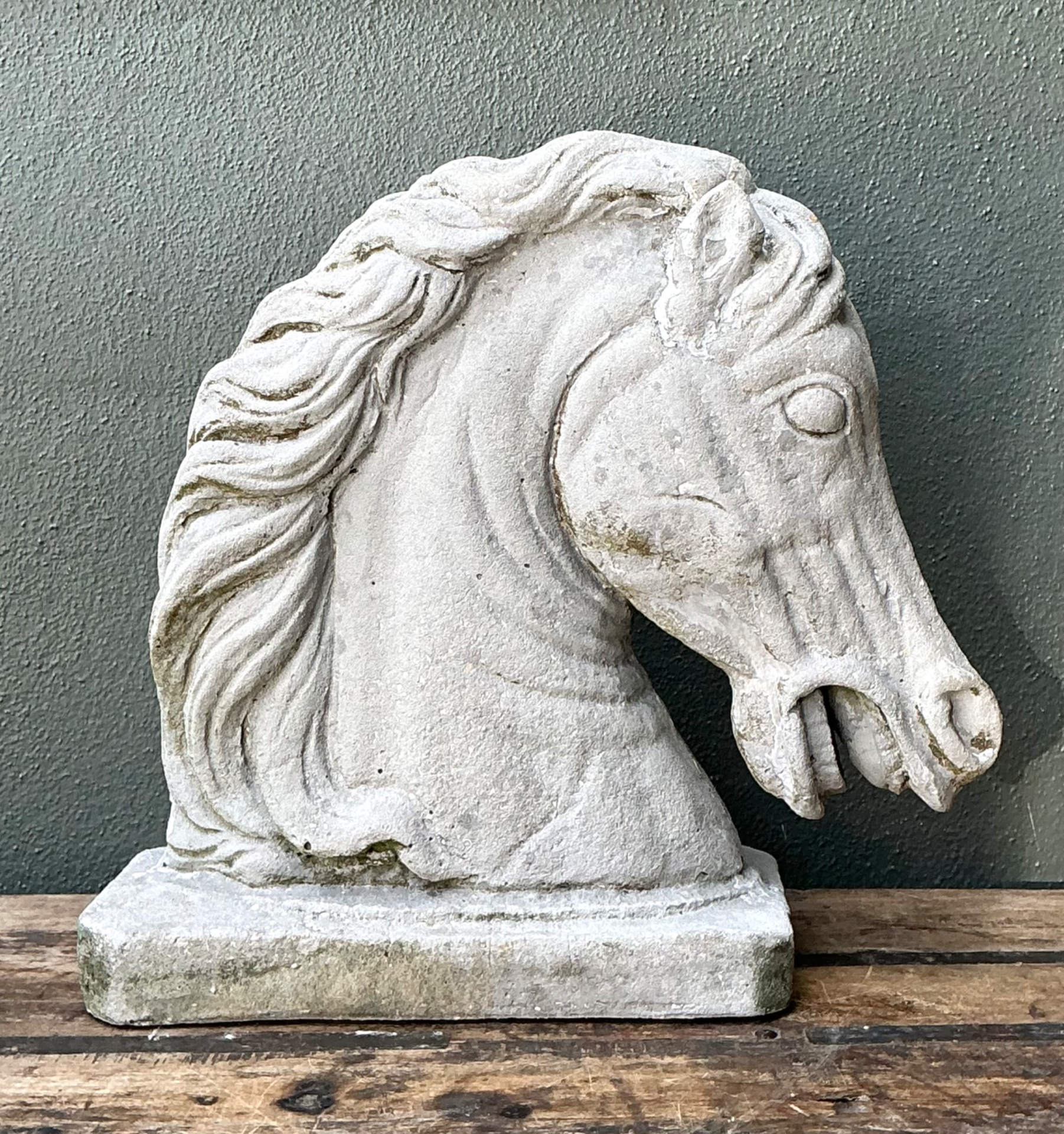 Vintage Cement Equestrian Bust - Side view