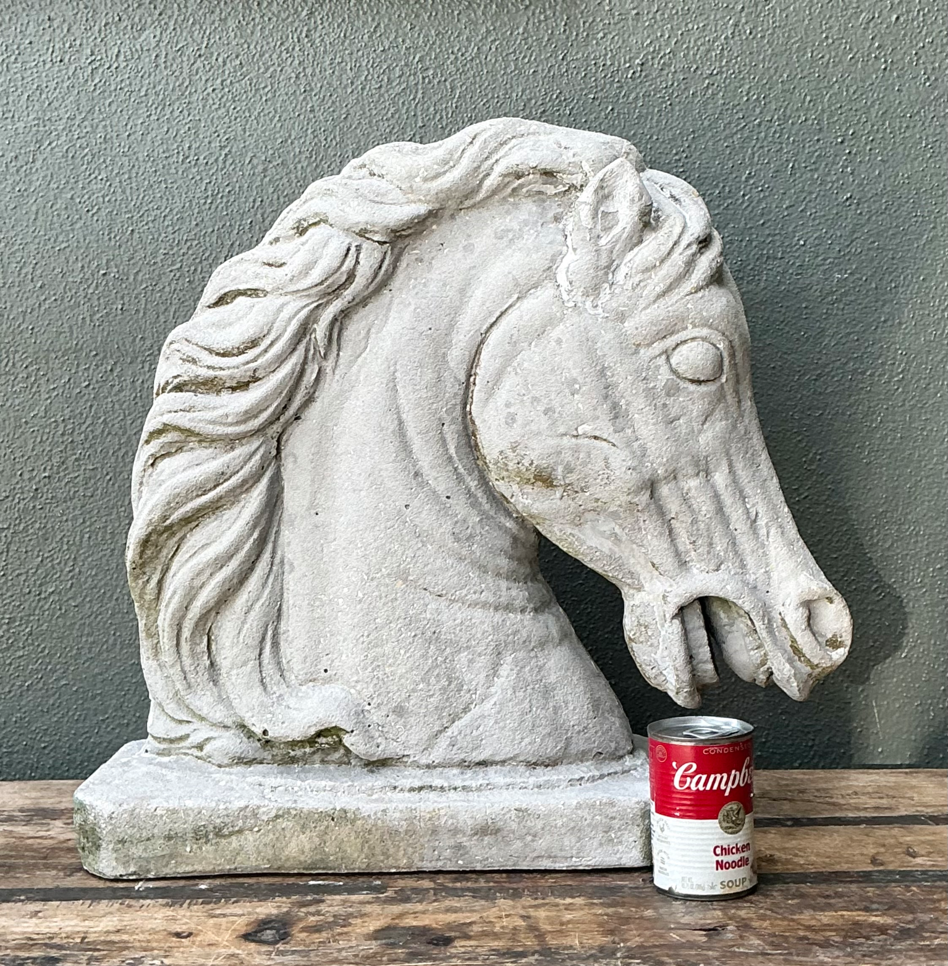 Vintage Cement Equestrian Bust - Back view