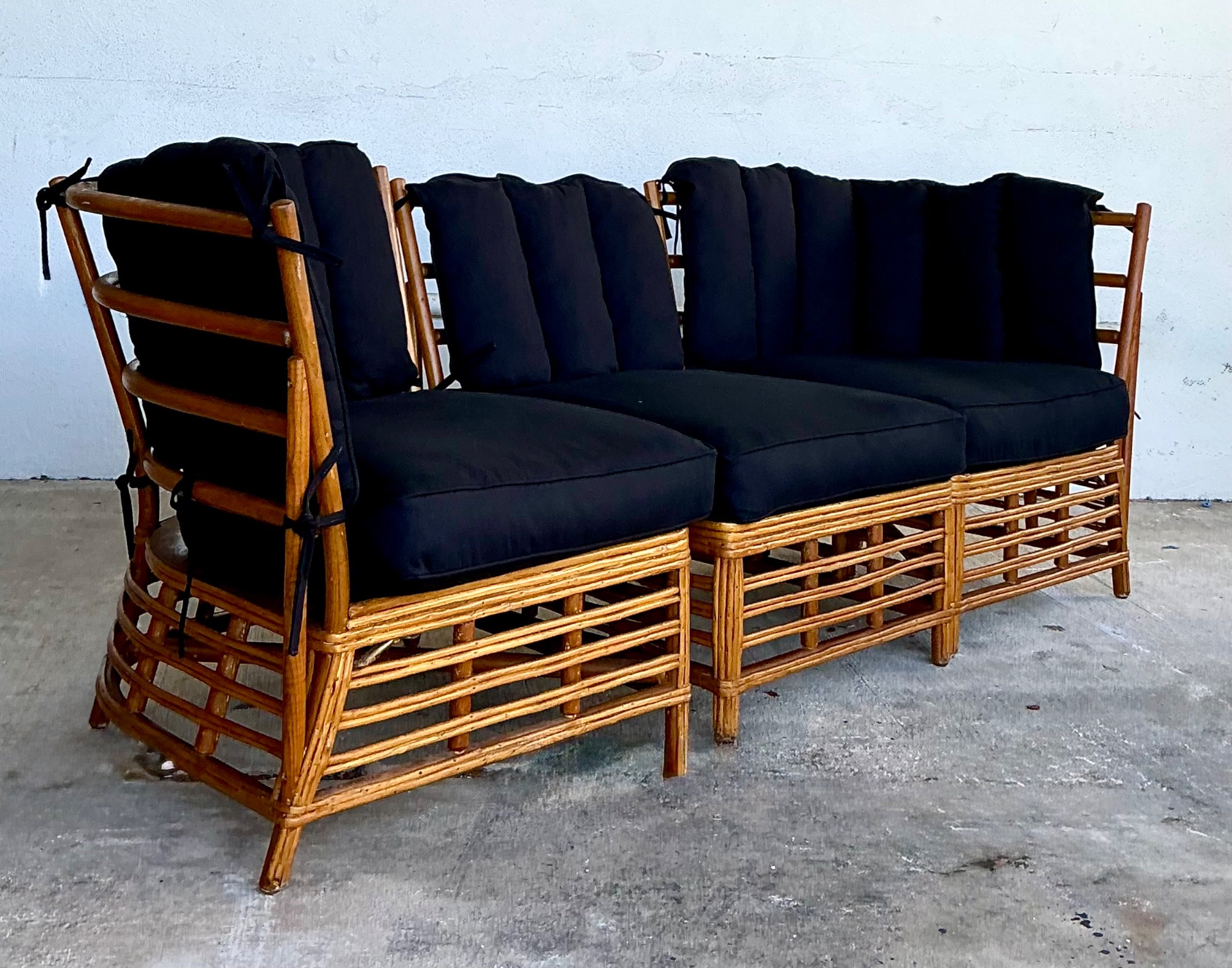 Vintage Stick Rattan Three Seat Sofa - Detail view