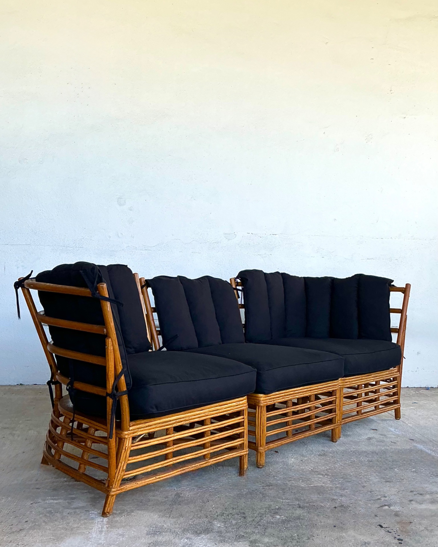 Vintage Stick Rattan Three Seat Sofa - Back view