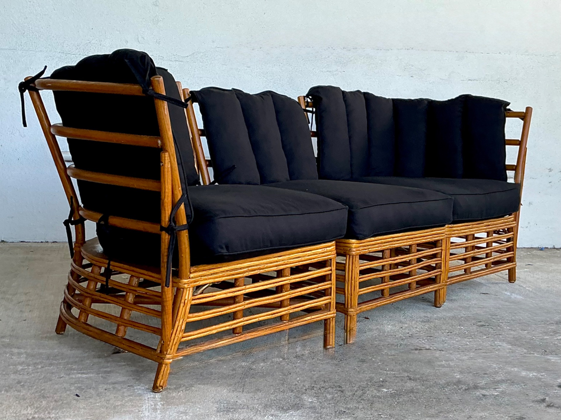 Vintage Stick Rattan Three Seat Sofa - Side view