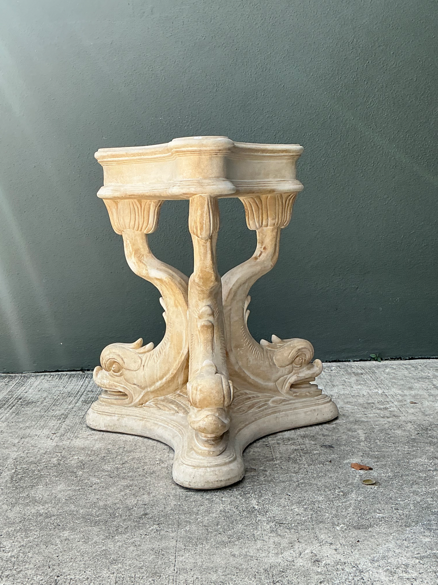 Vintage Plaster Dolphin Base Glass Dining Table - Back view