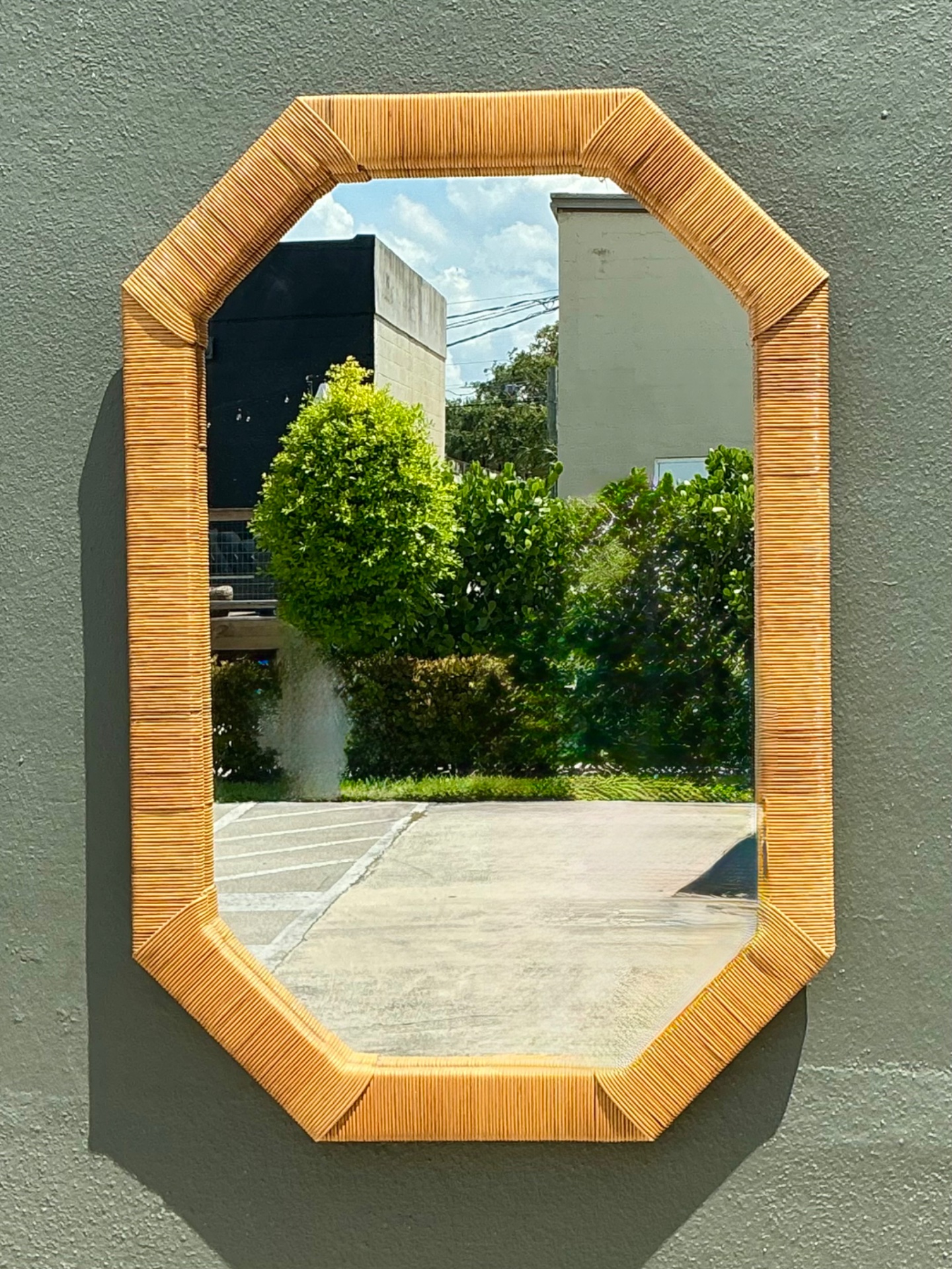 Vintage Octagonal Rattan Wrapped Wall Mirror - Detail view