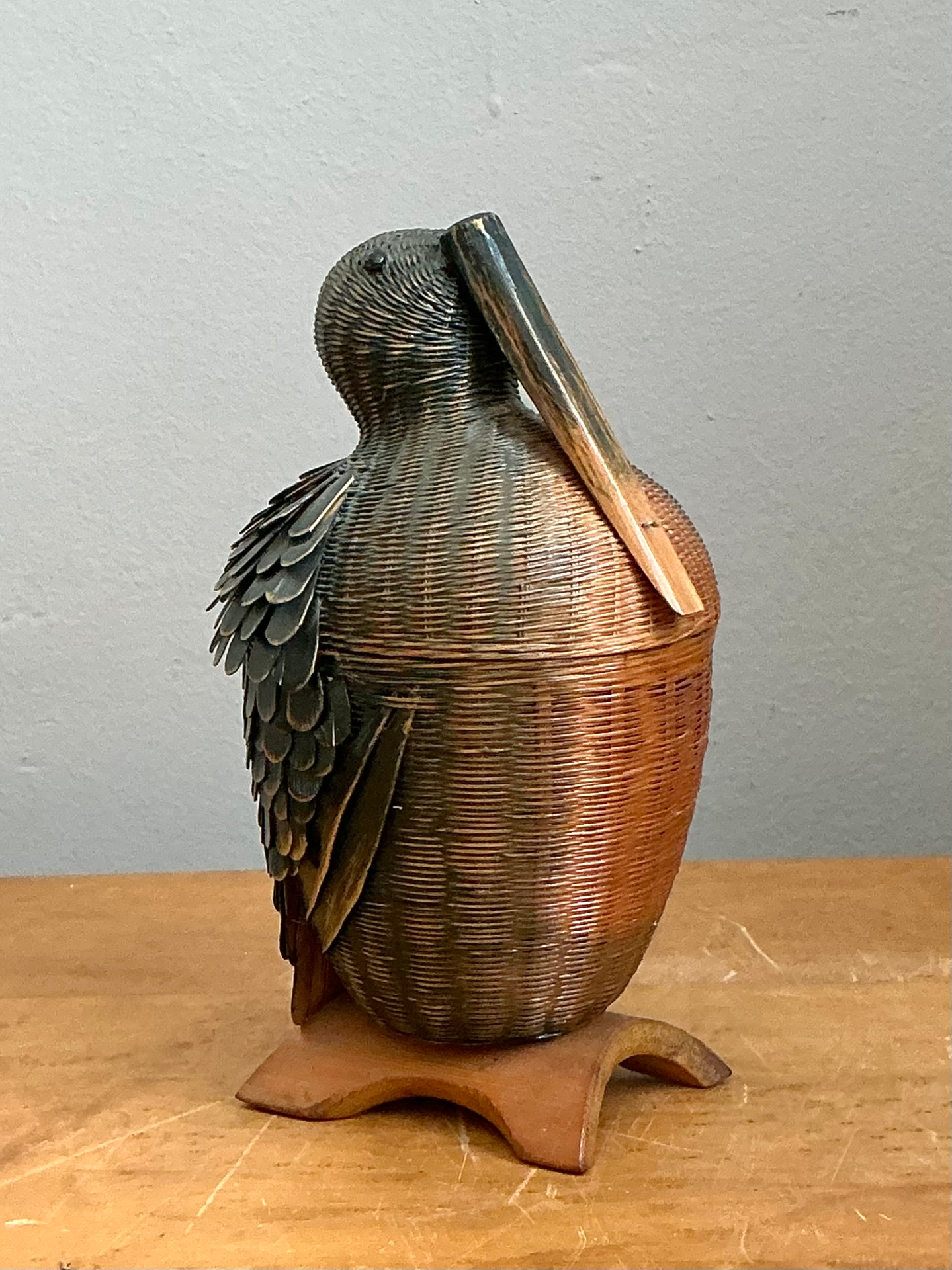 Vintage Shanghai Weave Rattan Pelican Basket - Side view