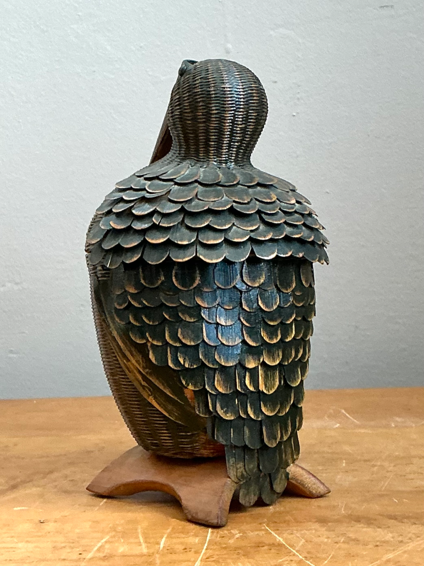 Vintage Shanghai Weave Rattan Pelican Basket - Back view