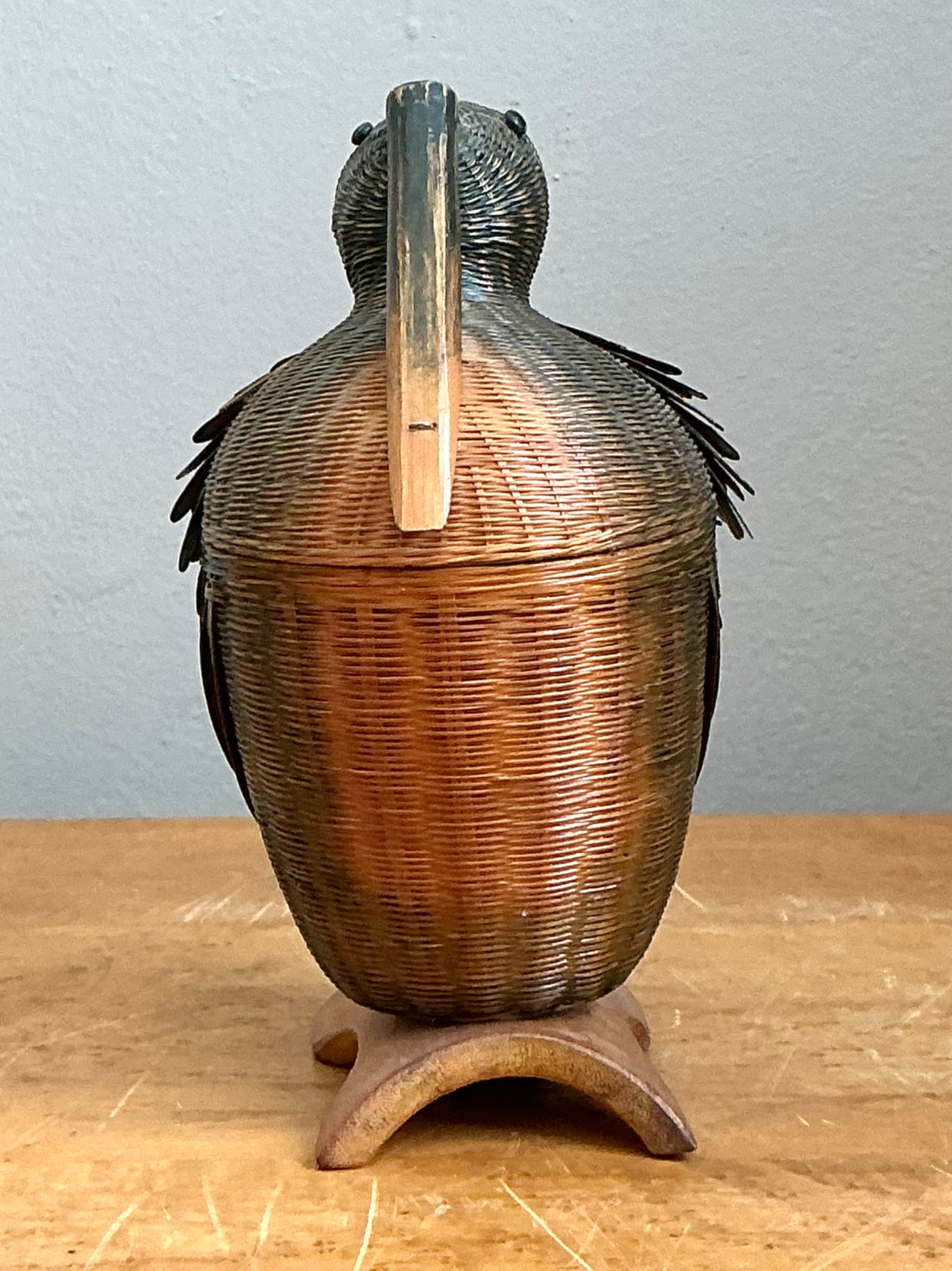 Vintage Shanghai Weave Rattan Pelican Basket - Top view