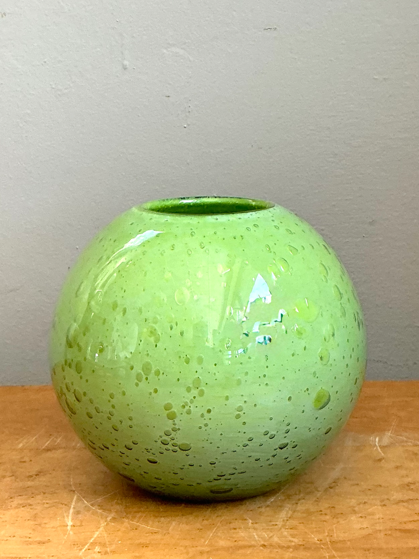 Vintage Green Glass Bubble Sphere Vase - Side view