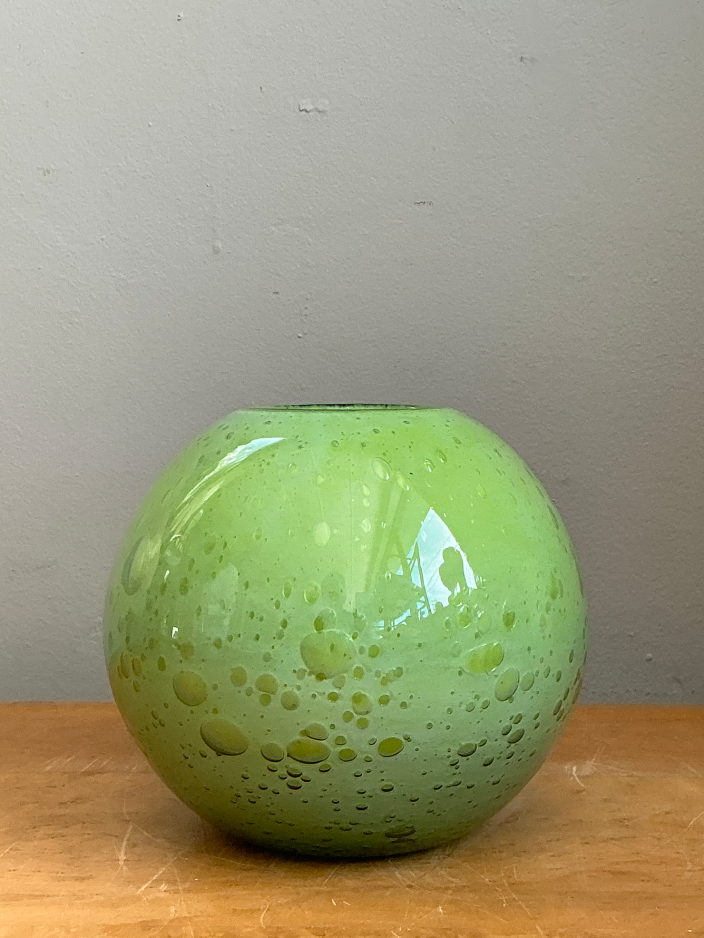 Vintage Green Glass Bubble Sphere Vase - Top view