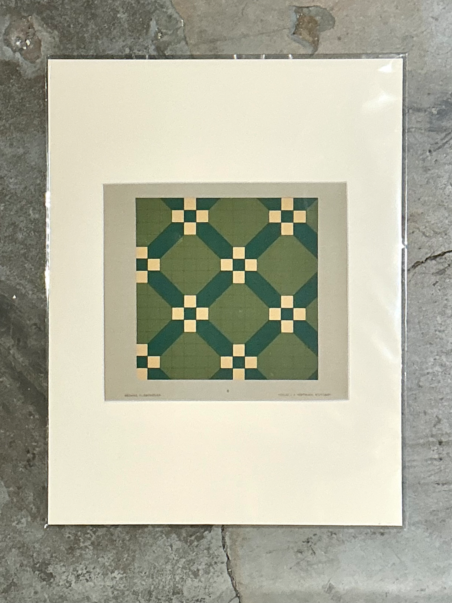 Vintage Green Geometric Tile Design Serigraph - Back view