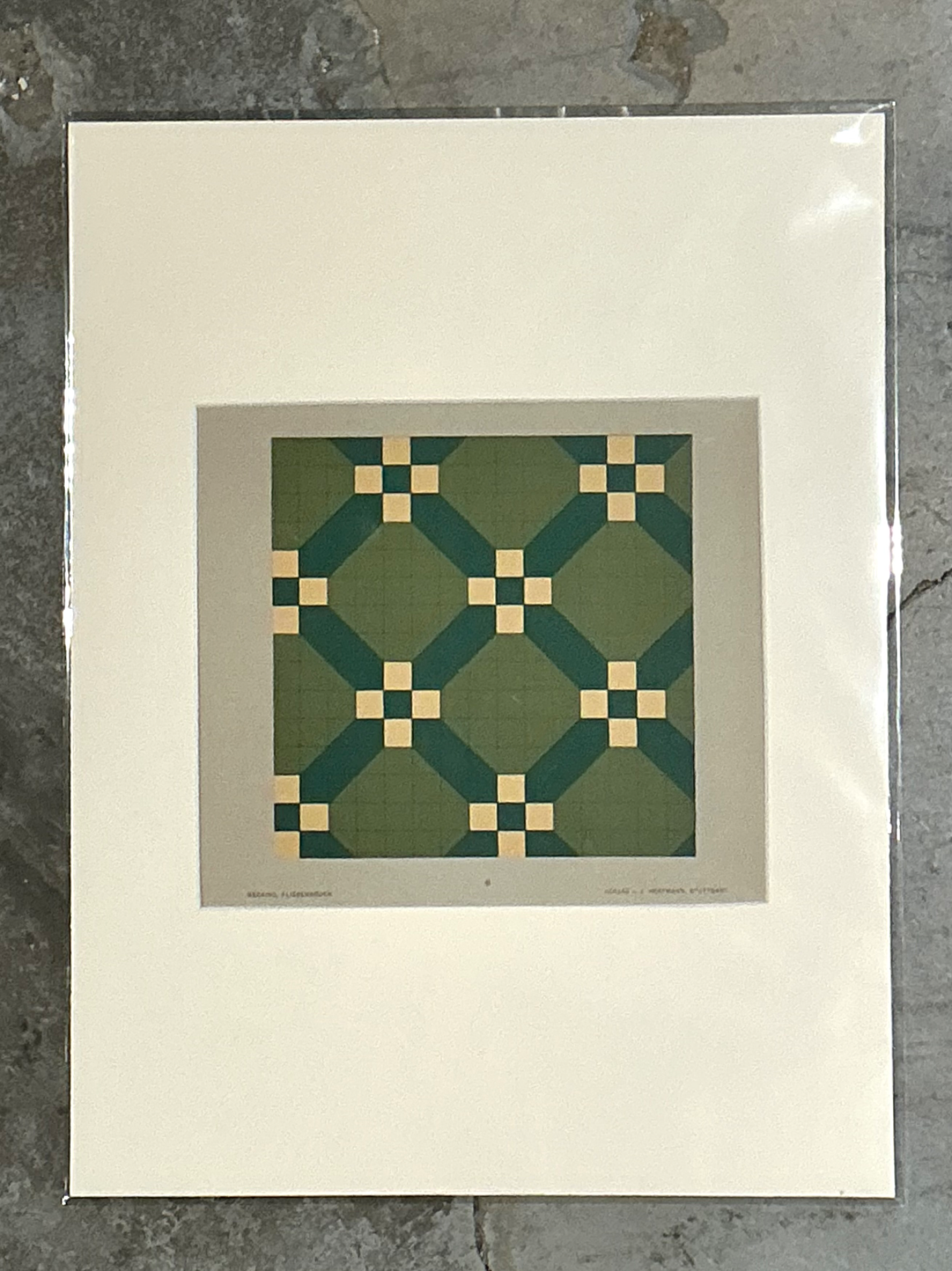 Vintage Green Geometric Tile Design Serigraph - Top view