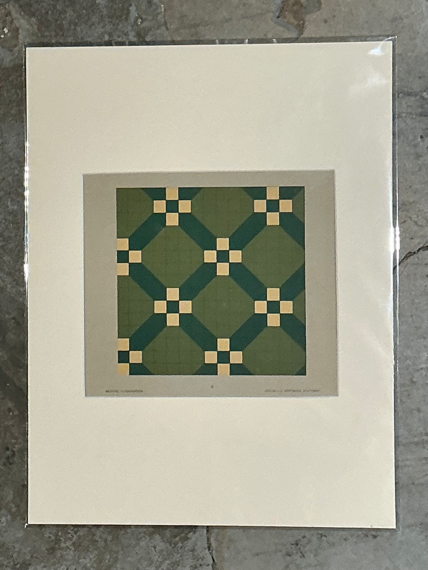 Vintage Green Geometric Tile Design Serigraph - Side view