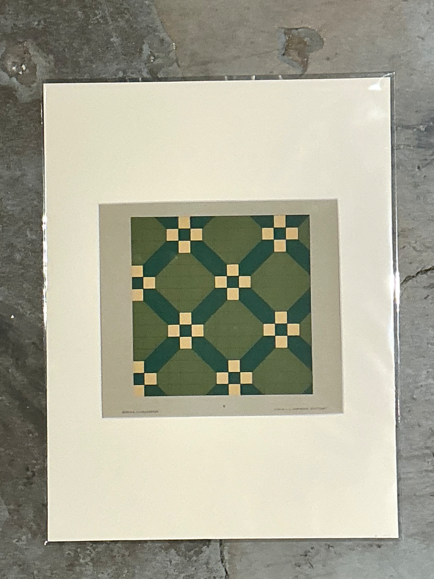 Vintage Green Geometric Tile Design Serigraph - Detail view