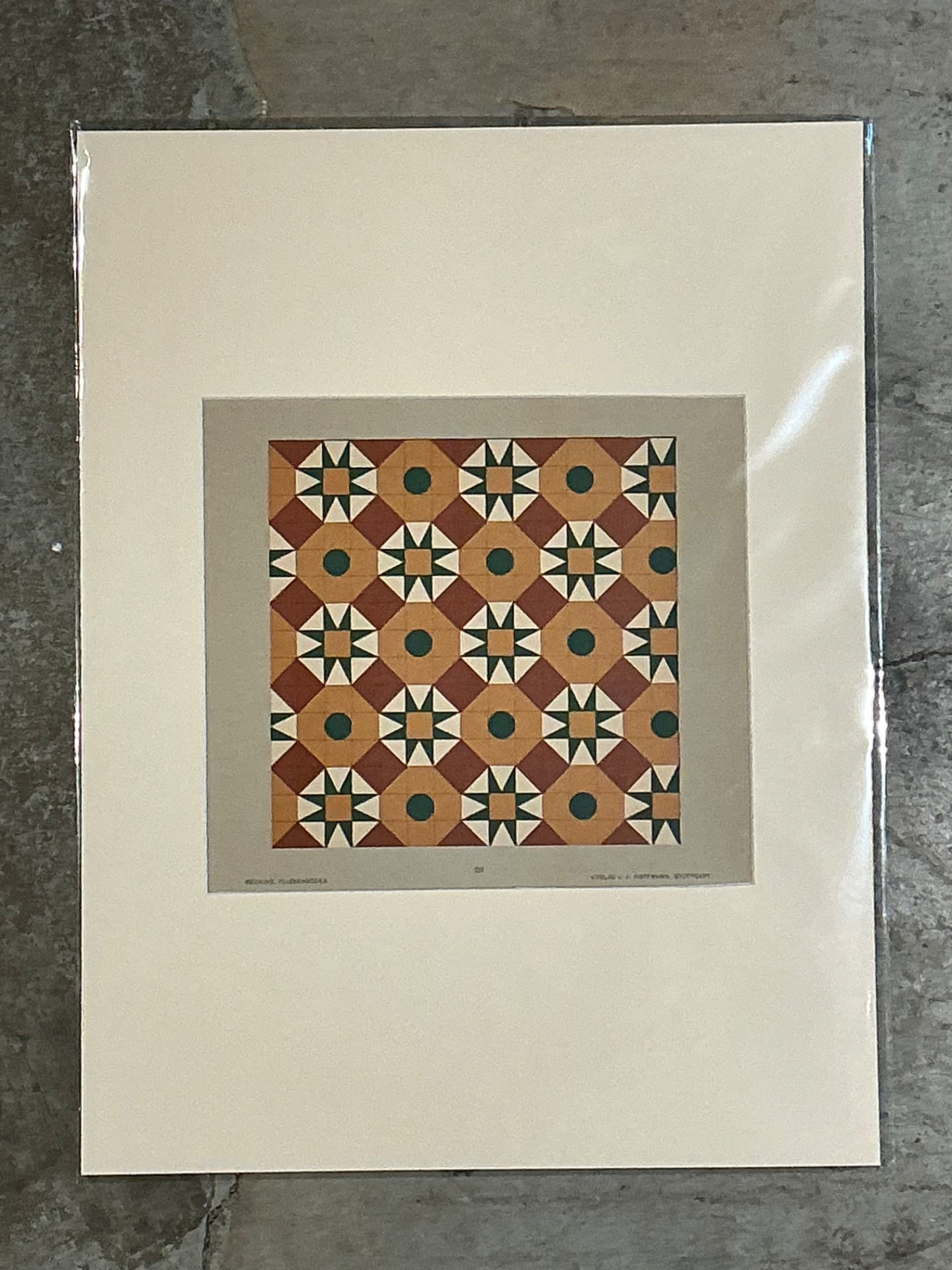 Vintage Geometric Tile Pattern Serigraph - Side view