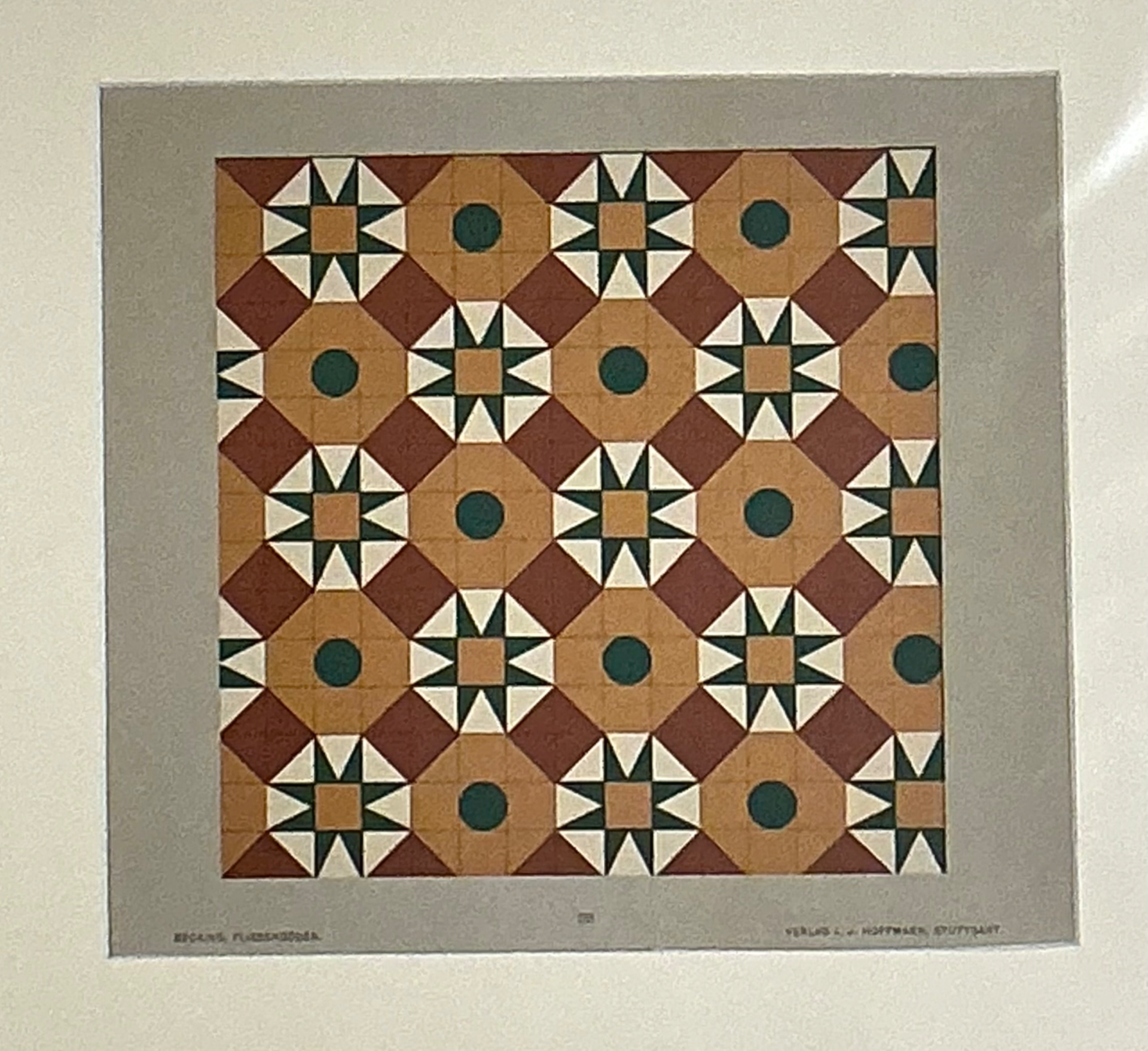 Vintage Geometric Tile Pattern Serigraph - Back view