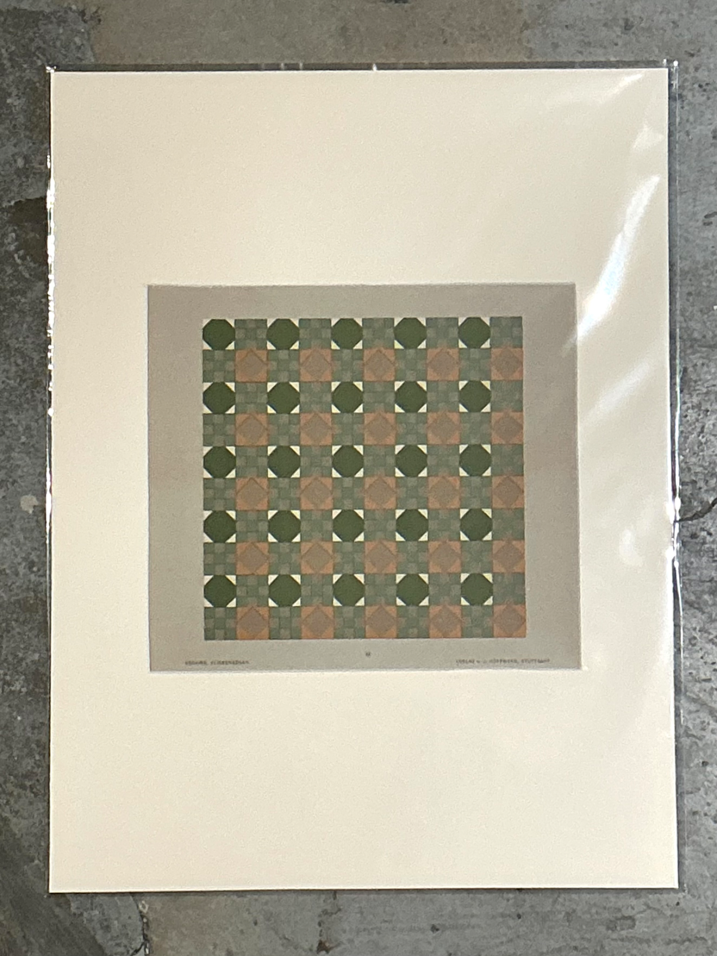 Vintage Geometric Tile Pattern Serigraph - Back view