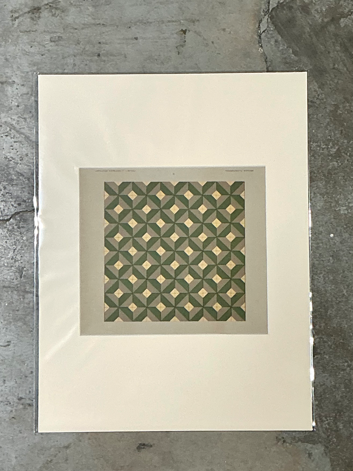 Vintage Geometric Tile Pattern Serigraph - Back view