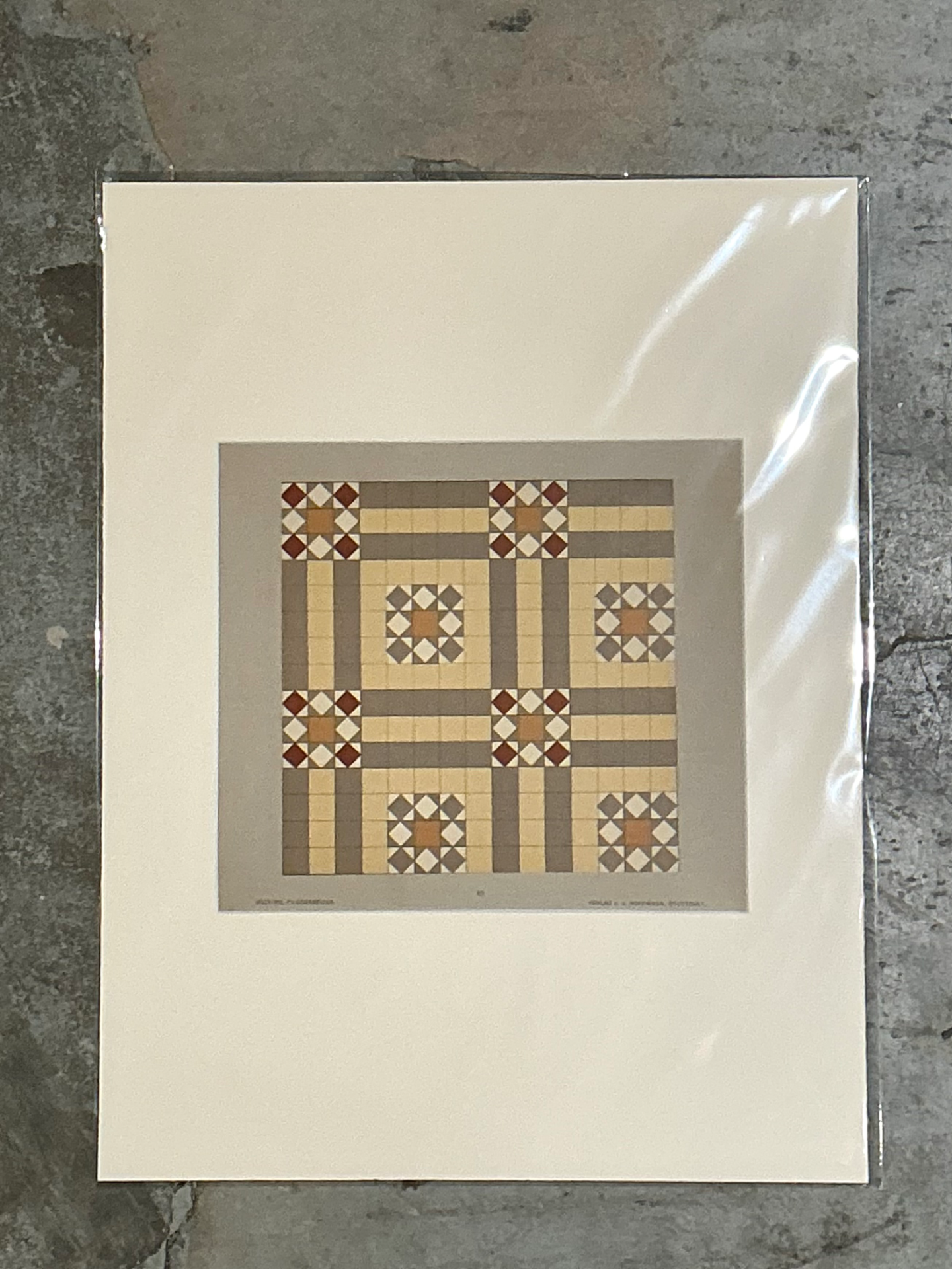 Vintage Geometric Tile Pattern Serigraph - Side view