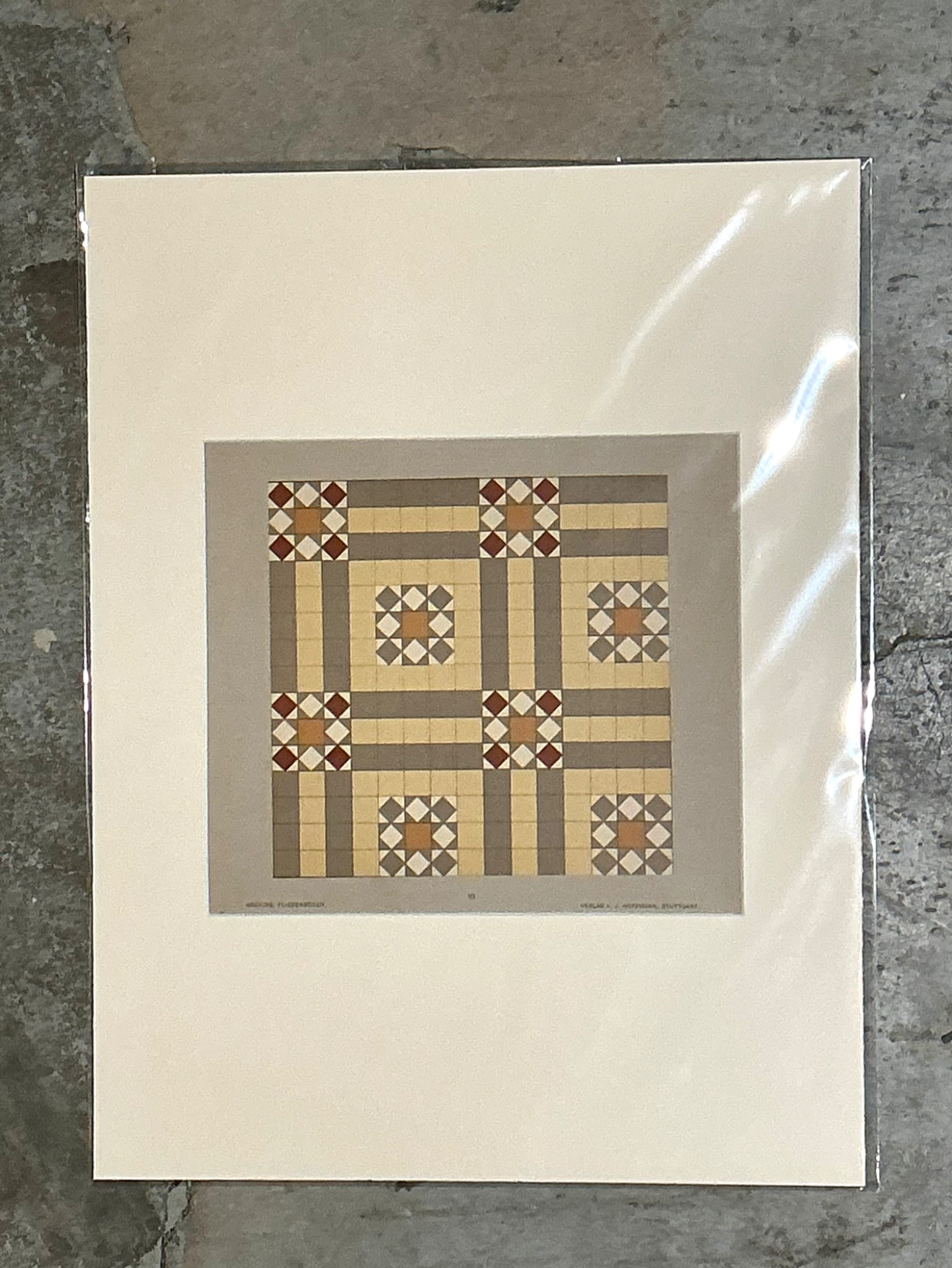Vintage Geometric Tile Pattern Serigraph - Back view