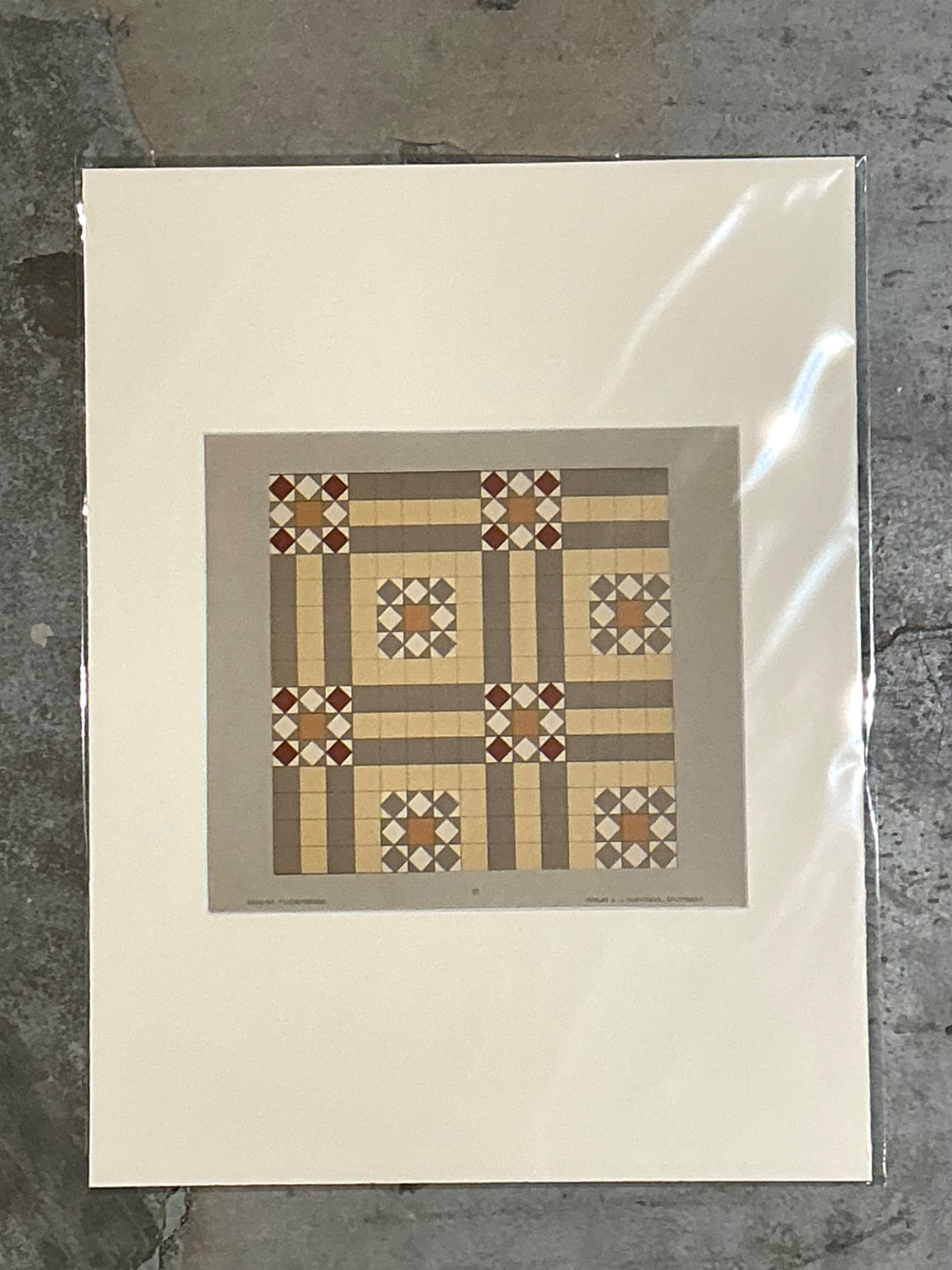 Vintage Geometric Tile Pattern Serigraph - Top view