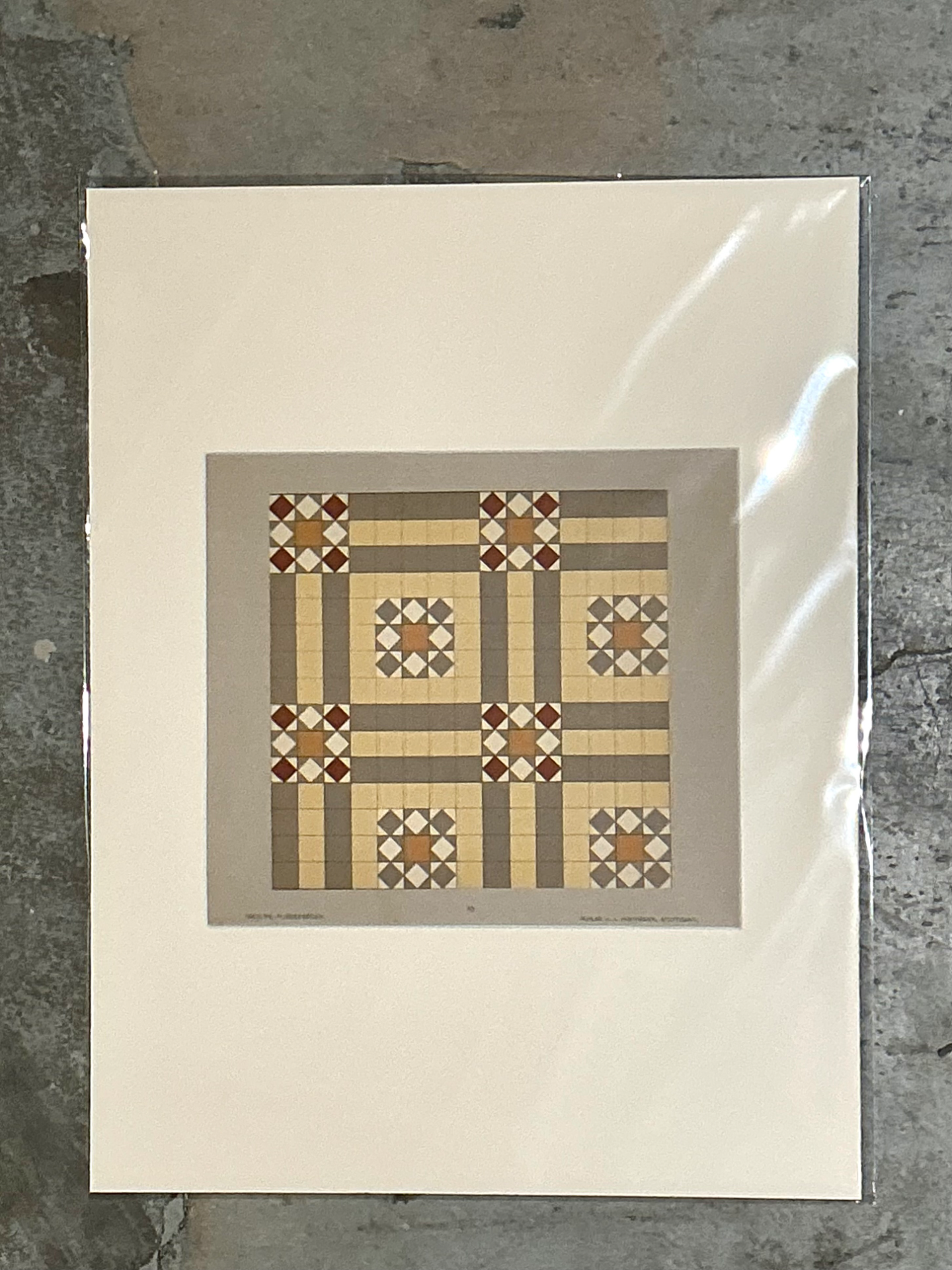 Vintage Geometric Tile Pattern Serigraph - Detail view