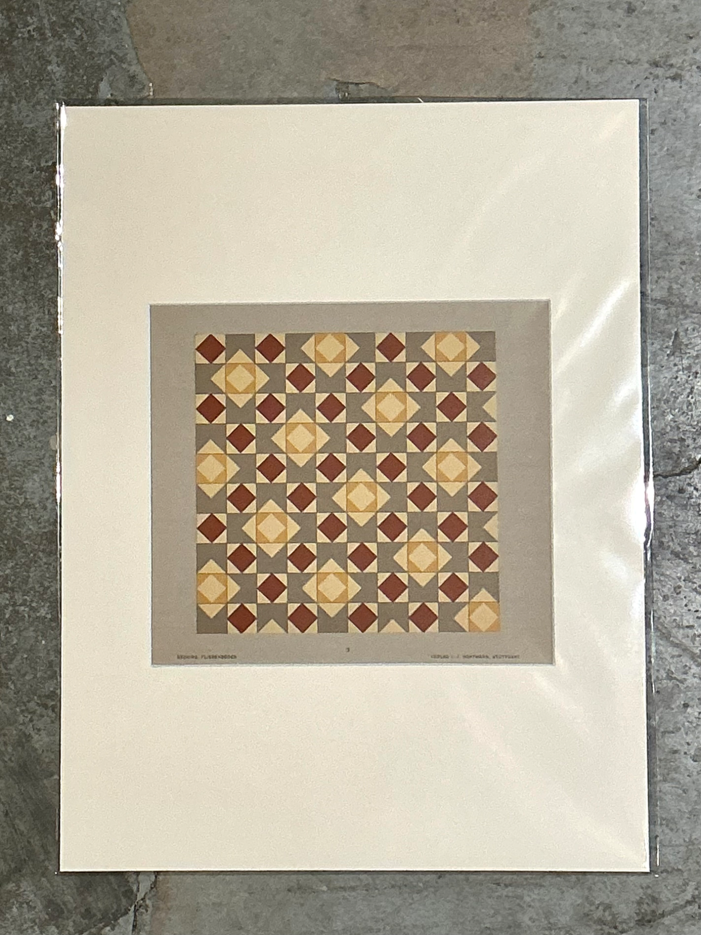Vintage Geometric Tile Pattern Serigraph - Back view