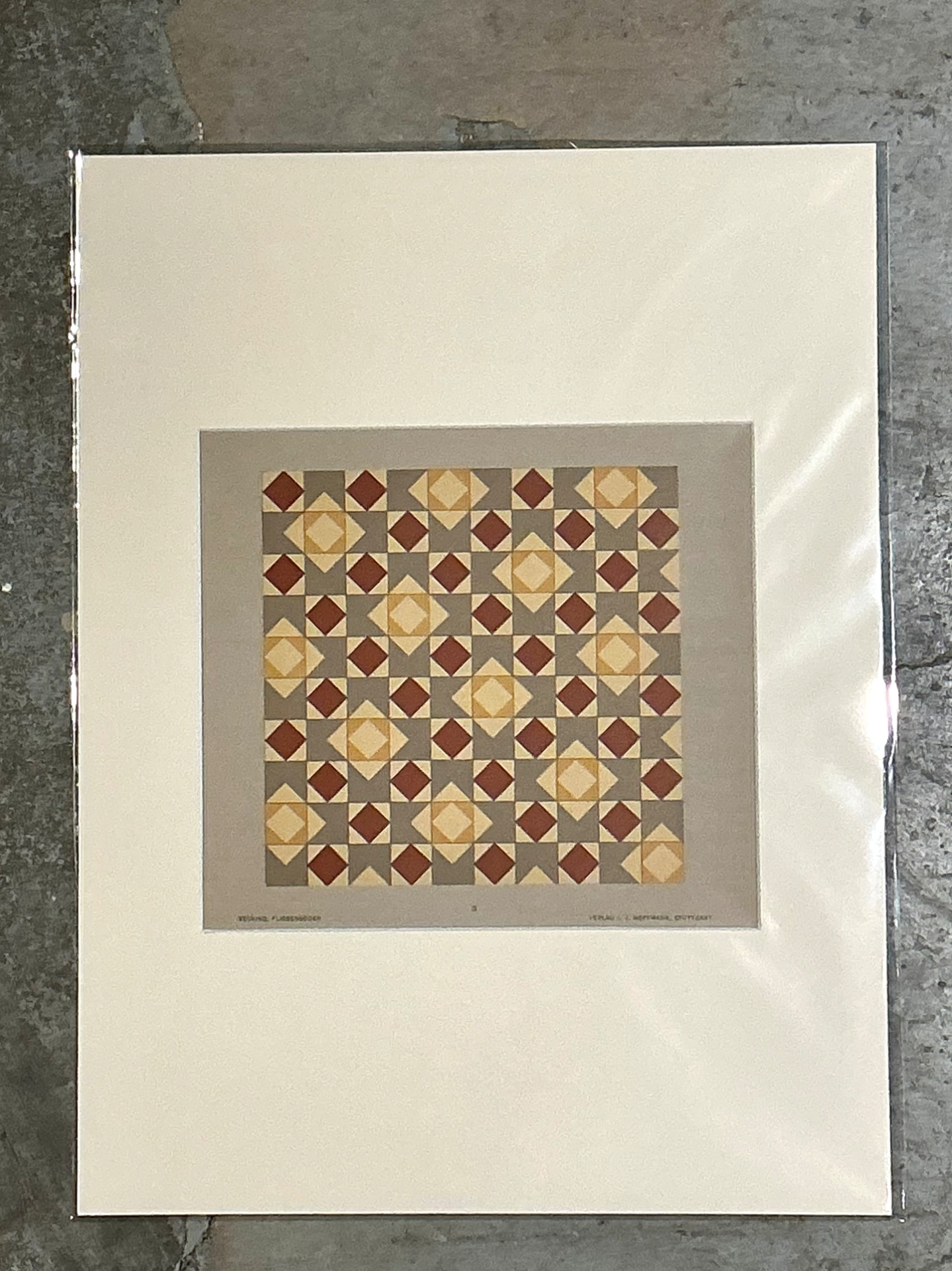 Vintage Geometric Tile Pattern Serigraph - Side view