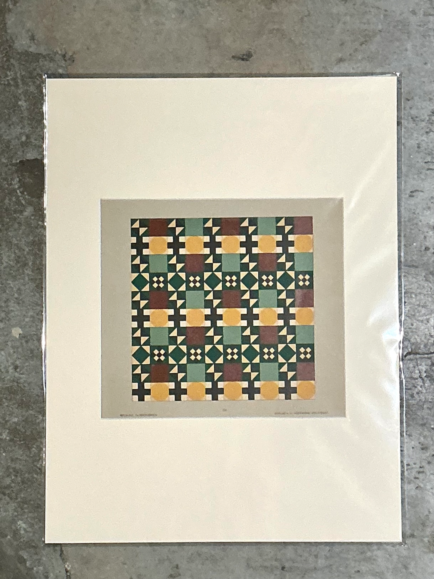 Vintage Geometric Tile Pattern Serigraph - Side view