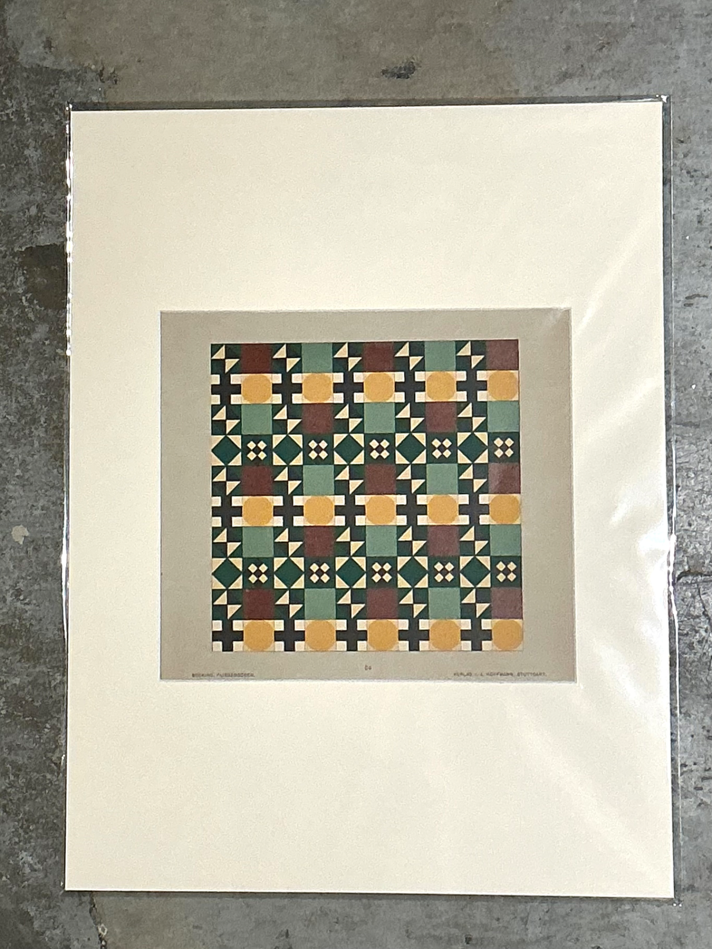 Vintage Geometric Tile Pattern Serigraph - Back view