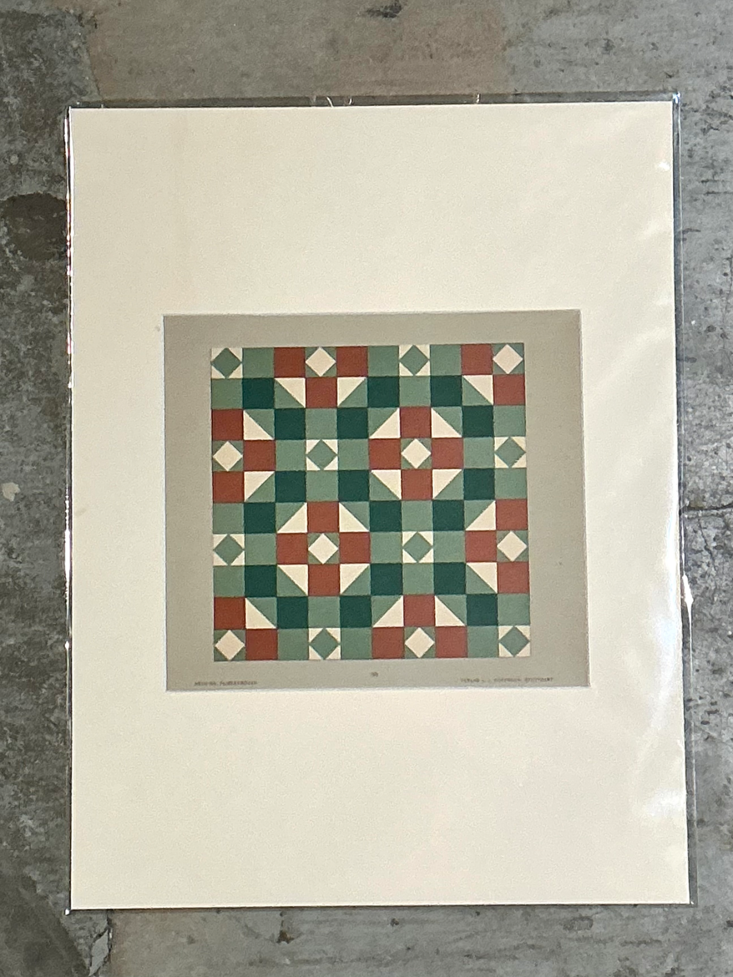 Vintage Geometric Tile Pattern Serigraph - Back view