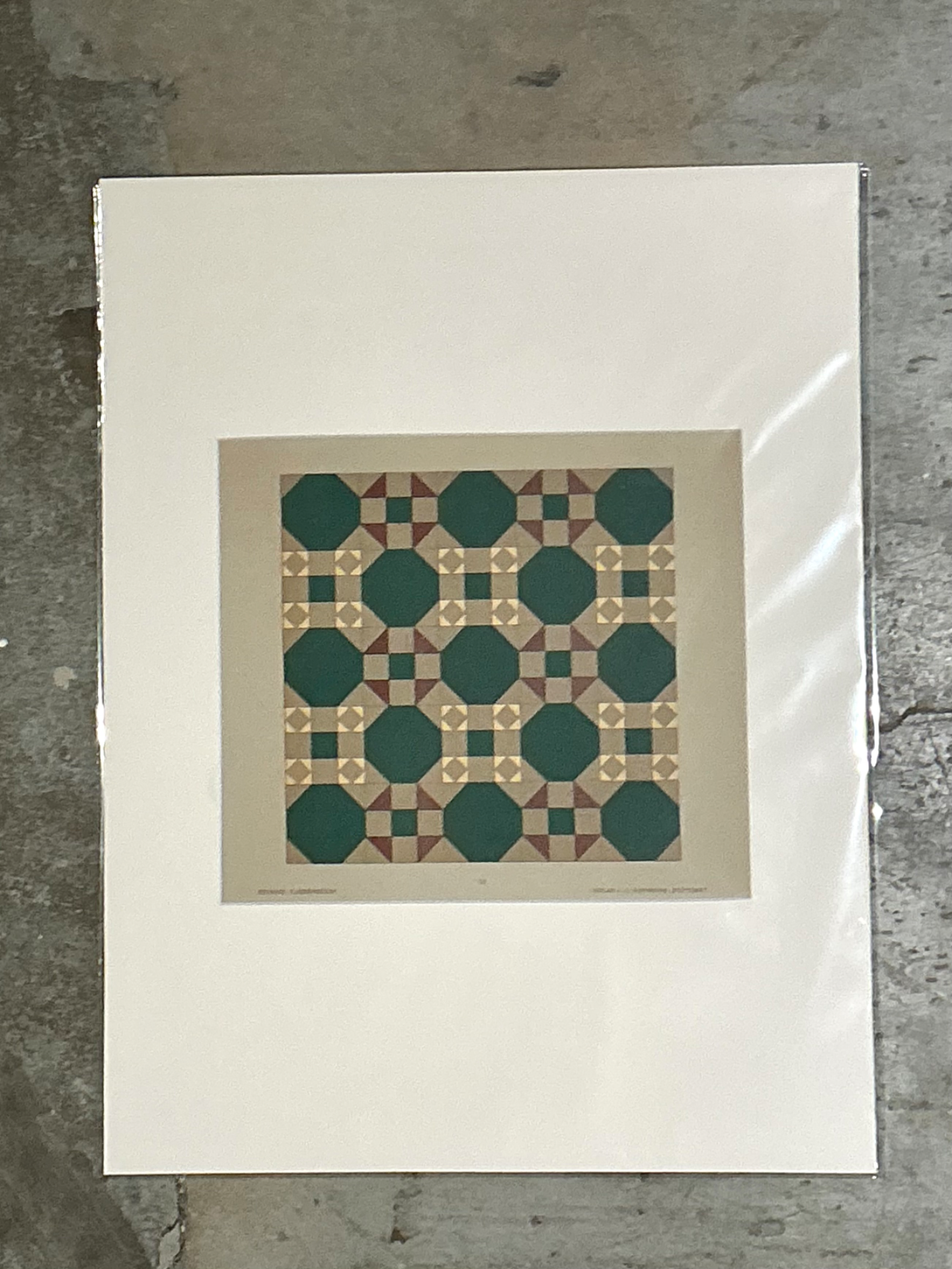 Vintage Geometric Tile Pattern Serigraph - Back view