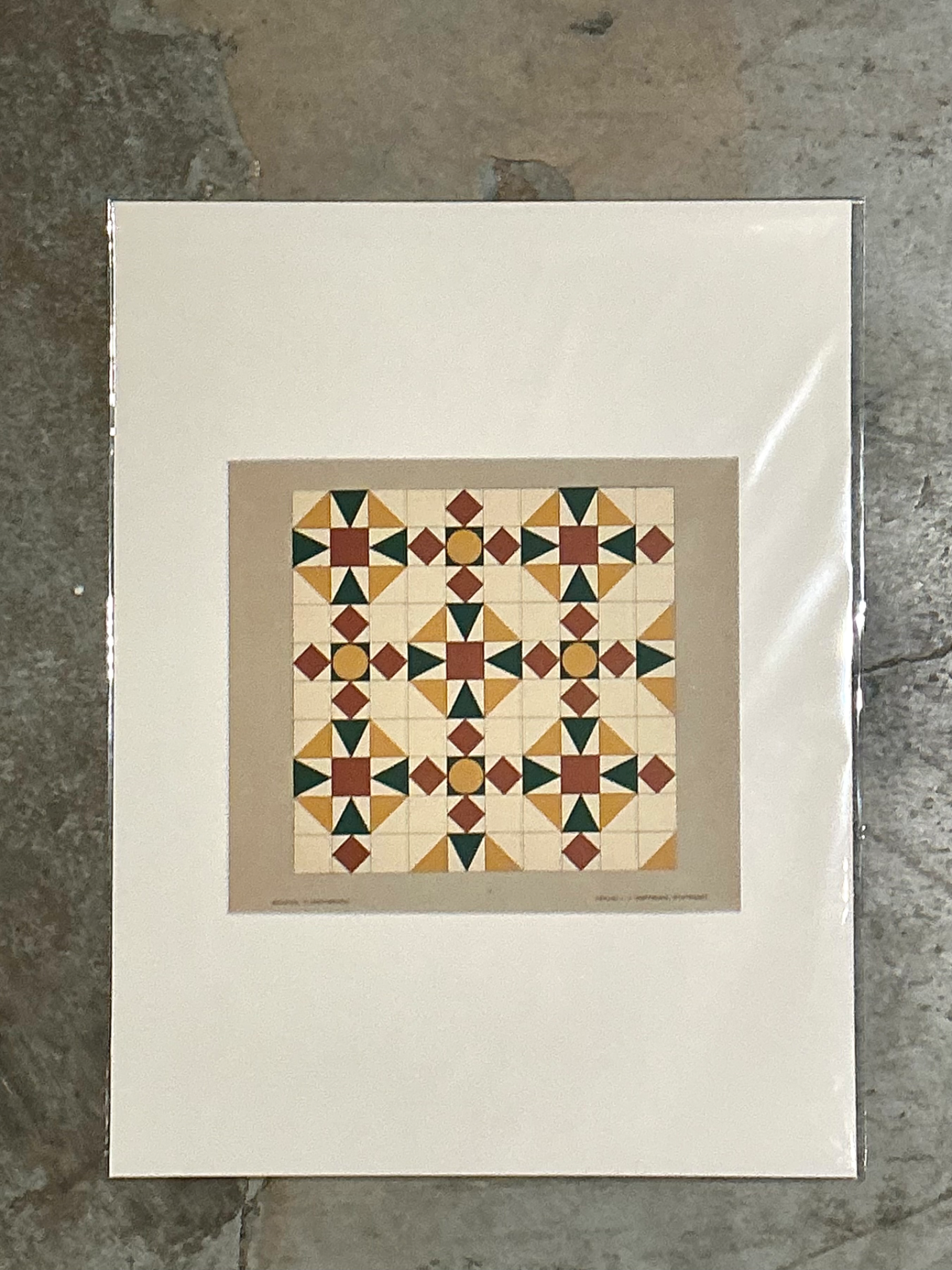 Vintage Geometric Tile Pattern Serigraph - Side view