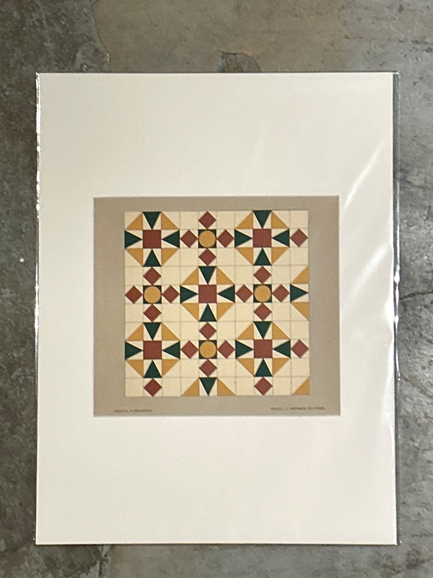 Vintage Geometric Tile Pattern Serigraph - Back view