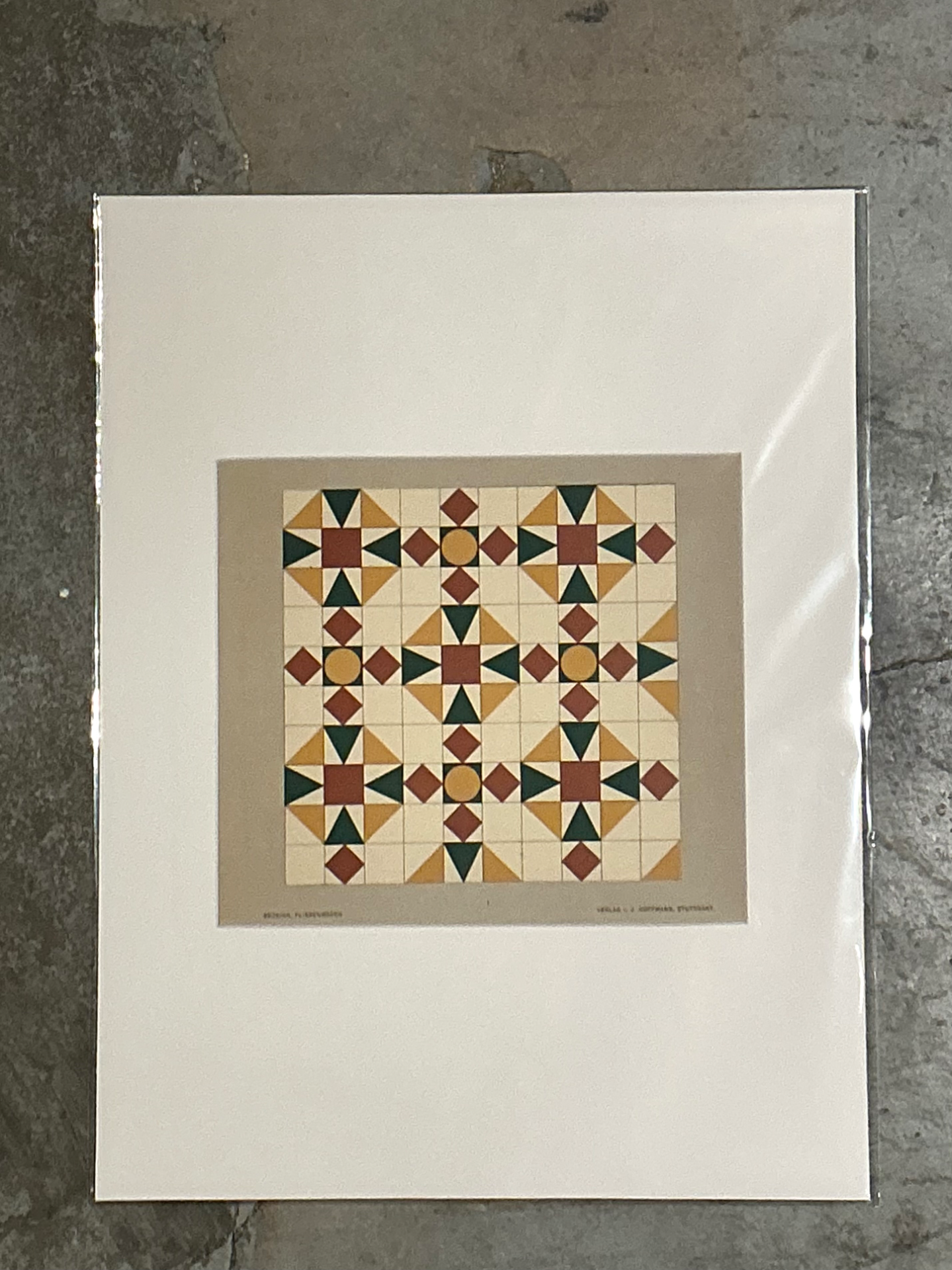 Vintage Geometric Tile Pattern Serigraph - Top view