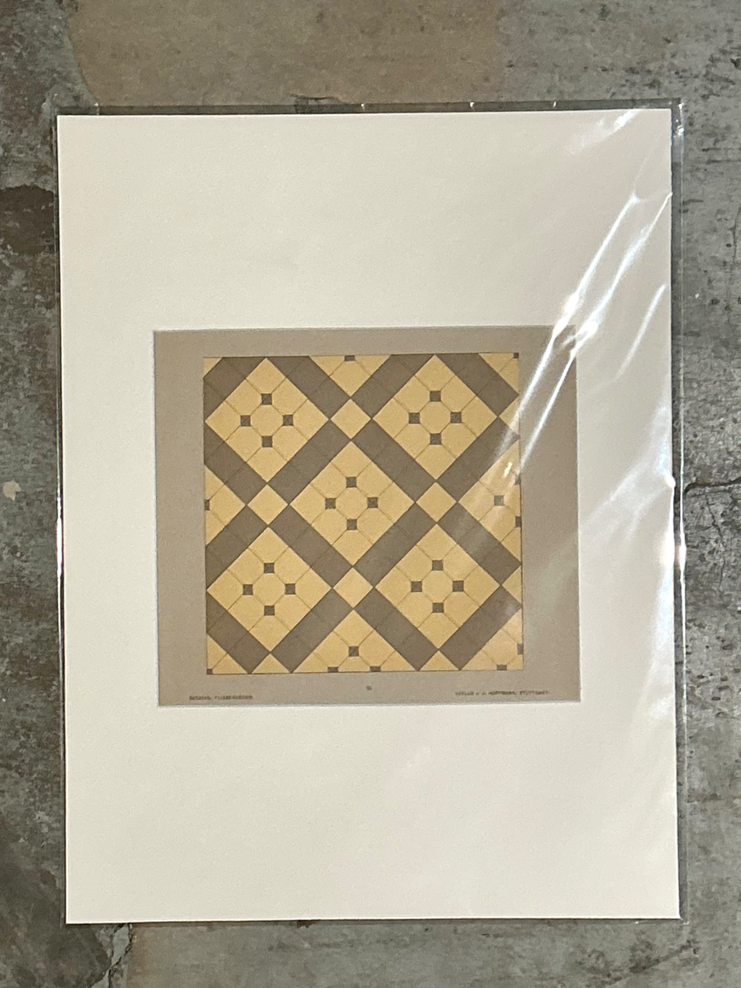 Vintage Geometric Tile Pattern Serigraph - Side view