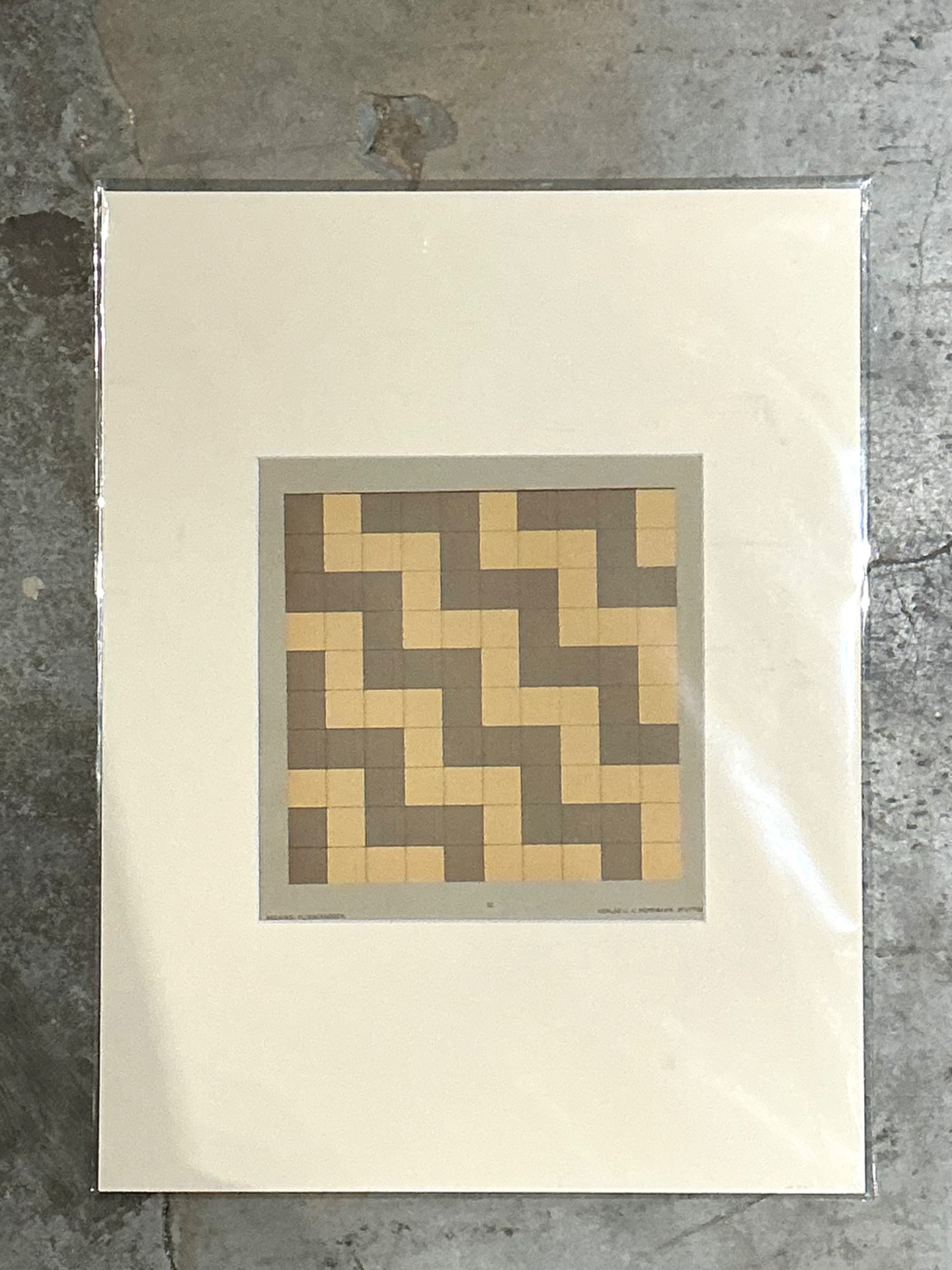 Vintage Geometric Tile Pattern Serigraph - Back view