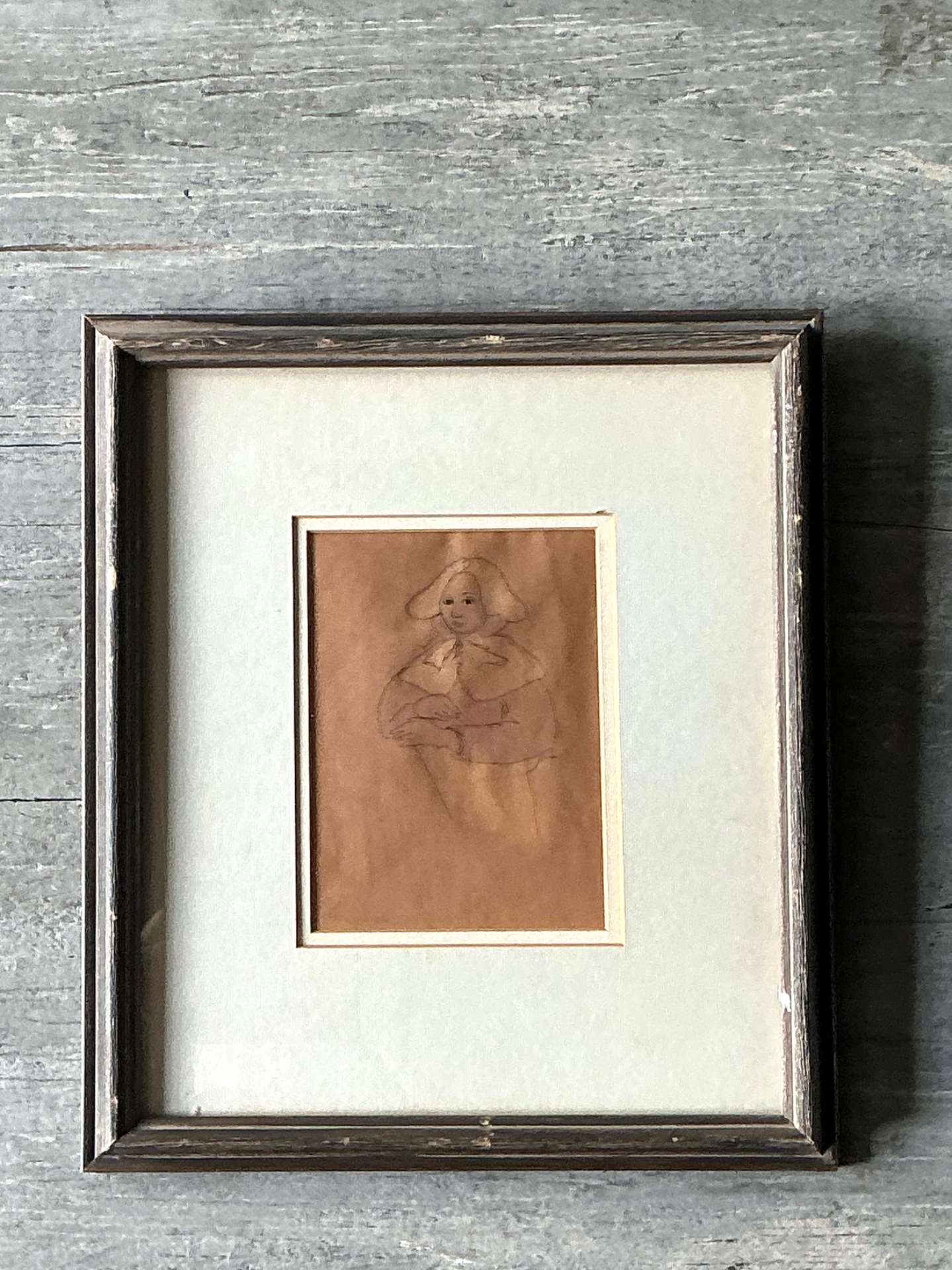 Vintage Portrait Drawing in Frame - Side view