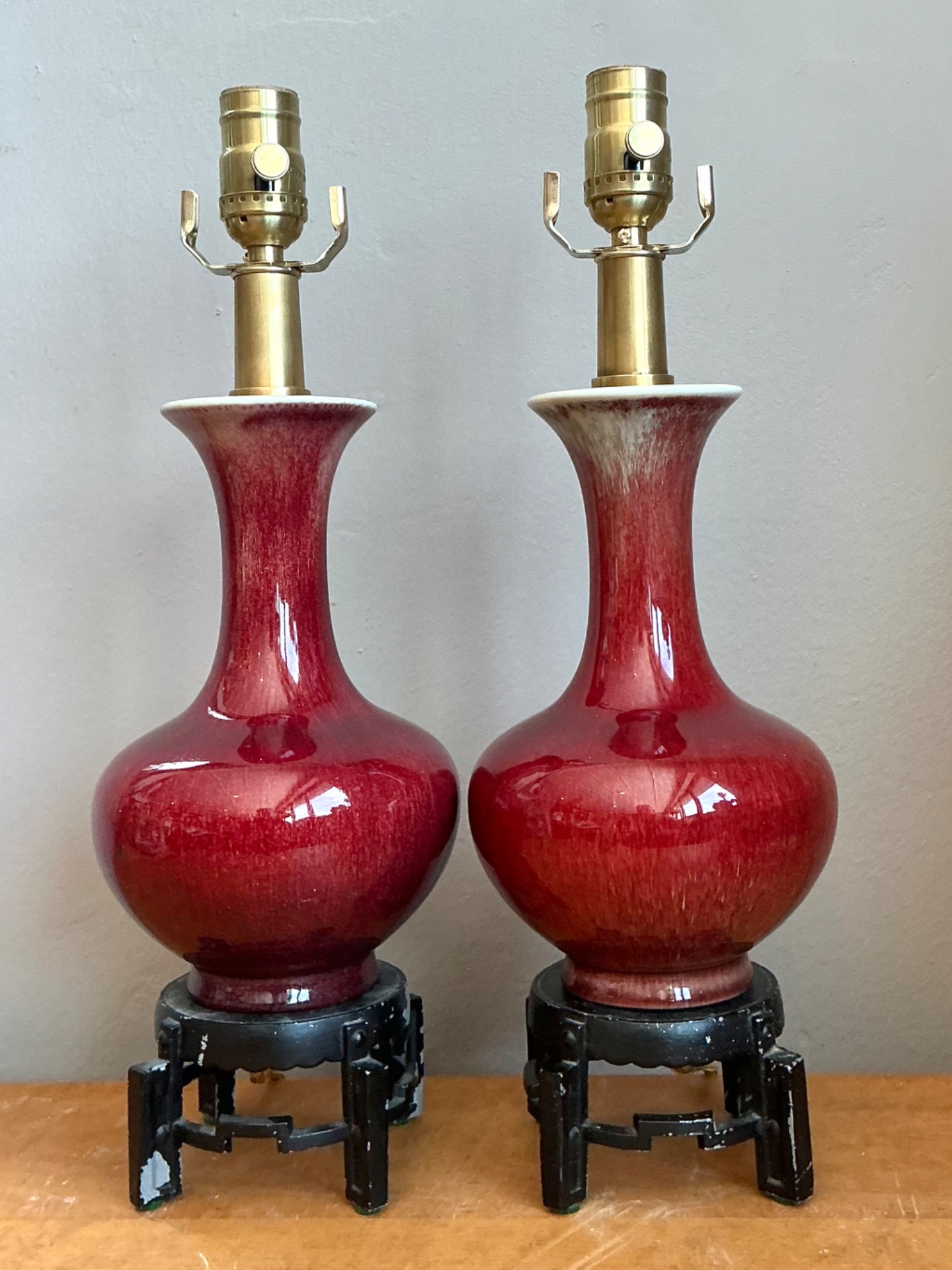 Vintage Sang de Bouf Glazed Ceramic Lamps - A Pair - Back view
