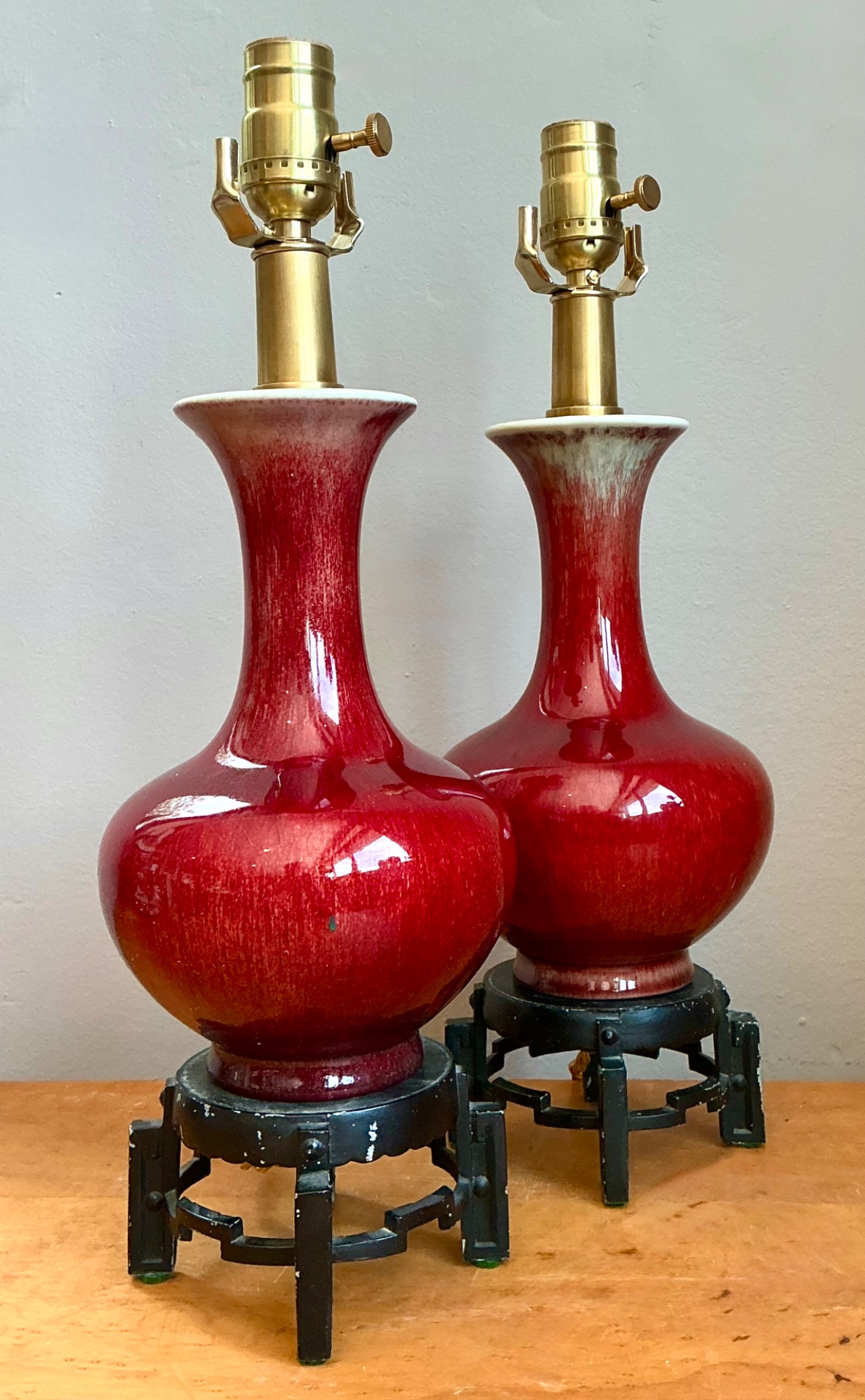 Vintage Sang de Bouf Glazed Ceramic Lamps - A Pair - Side view