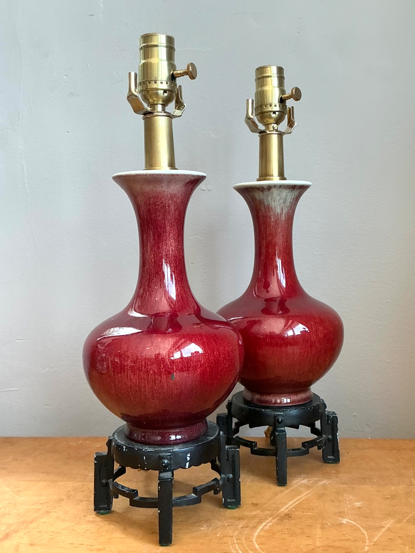Vintage Sang de Bouf Glazed Ceramic Lamps - A Pair - Top view