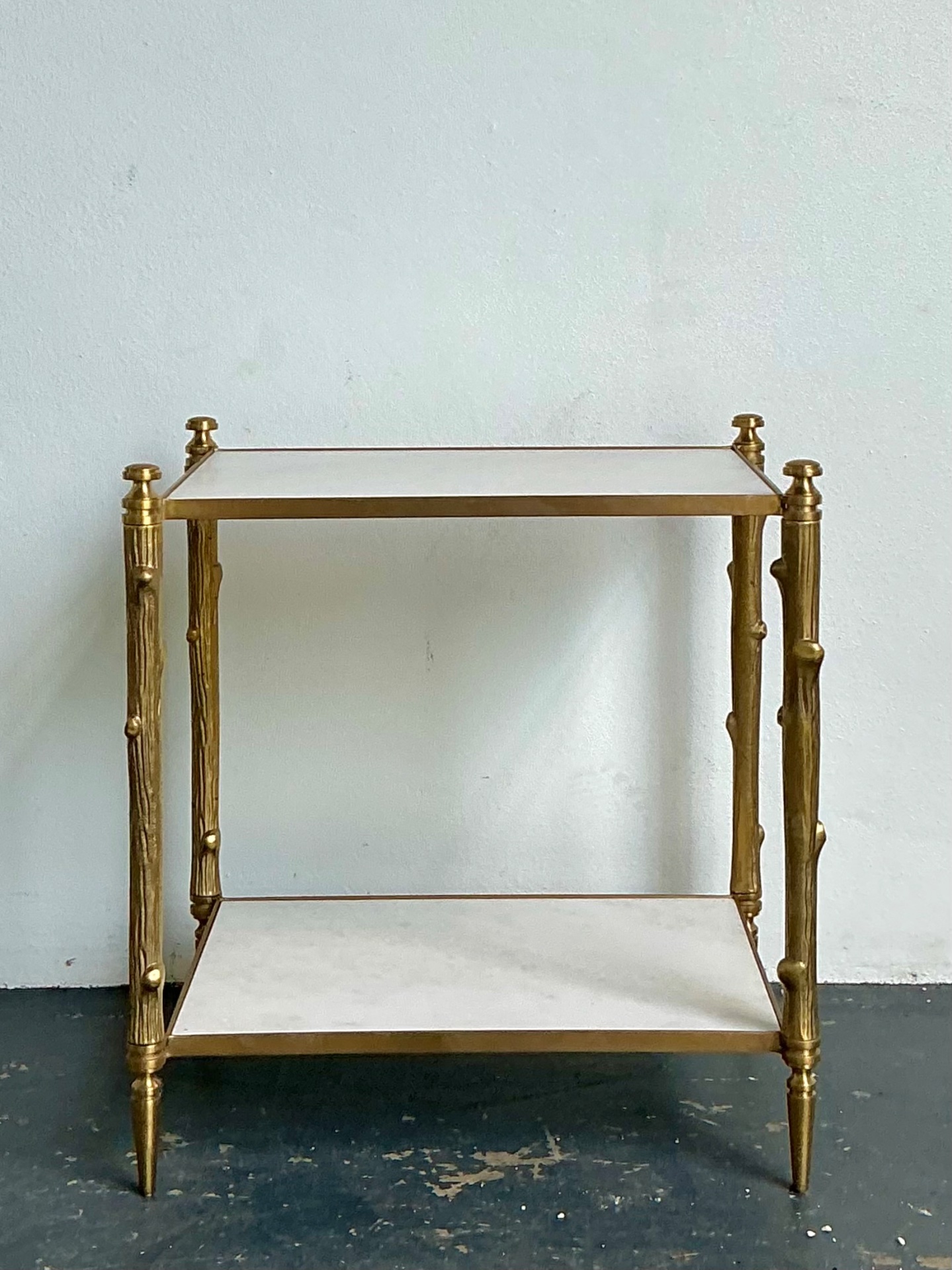 Vintage Brass Faux Bamboo Two-Tier Table - Detail view