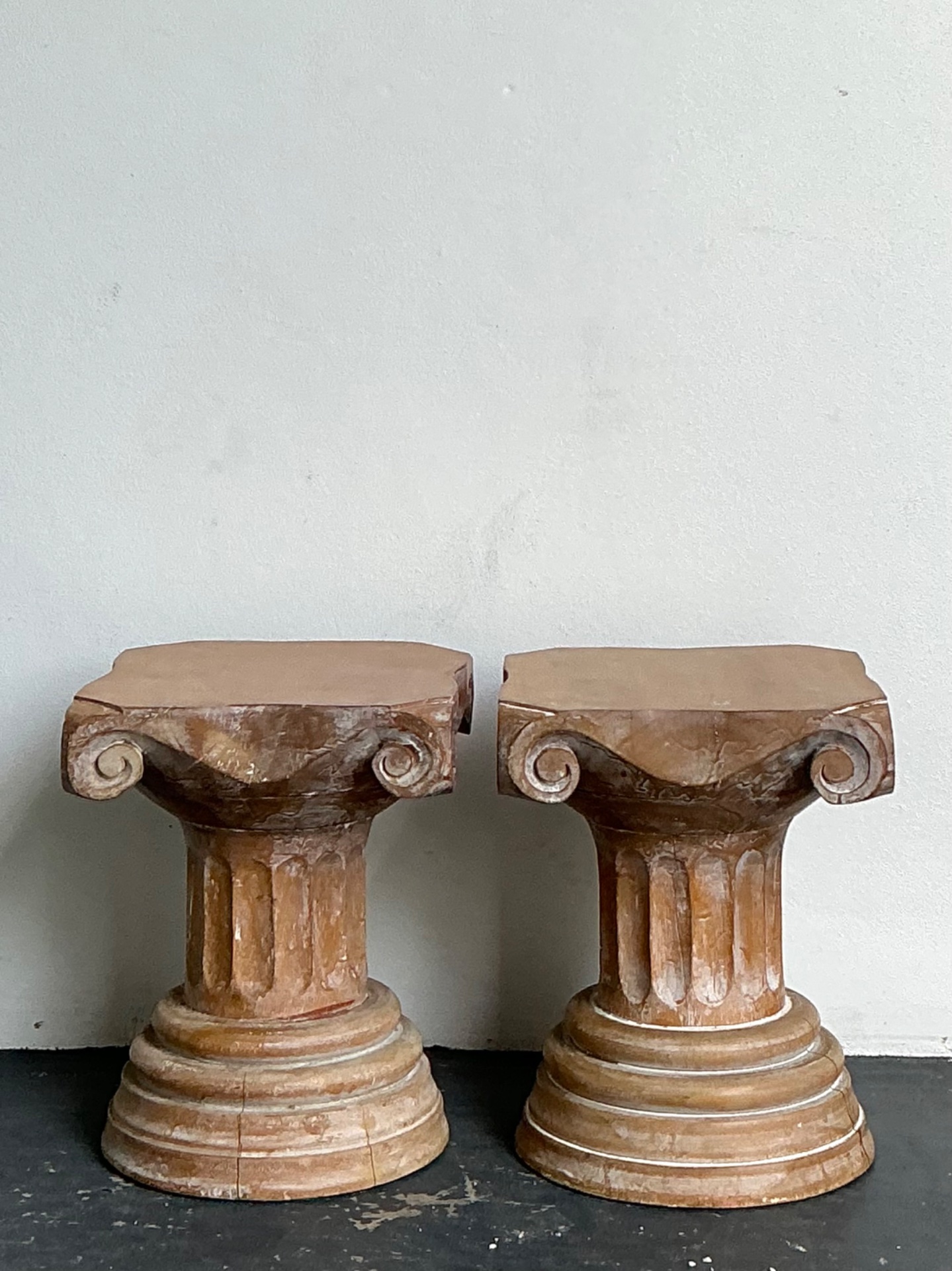 Vintage Corinthian Column Pedestal Low Stools - A Pair - Back view