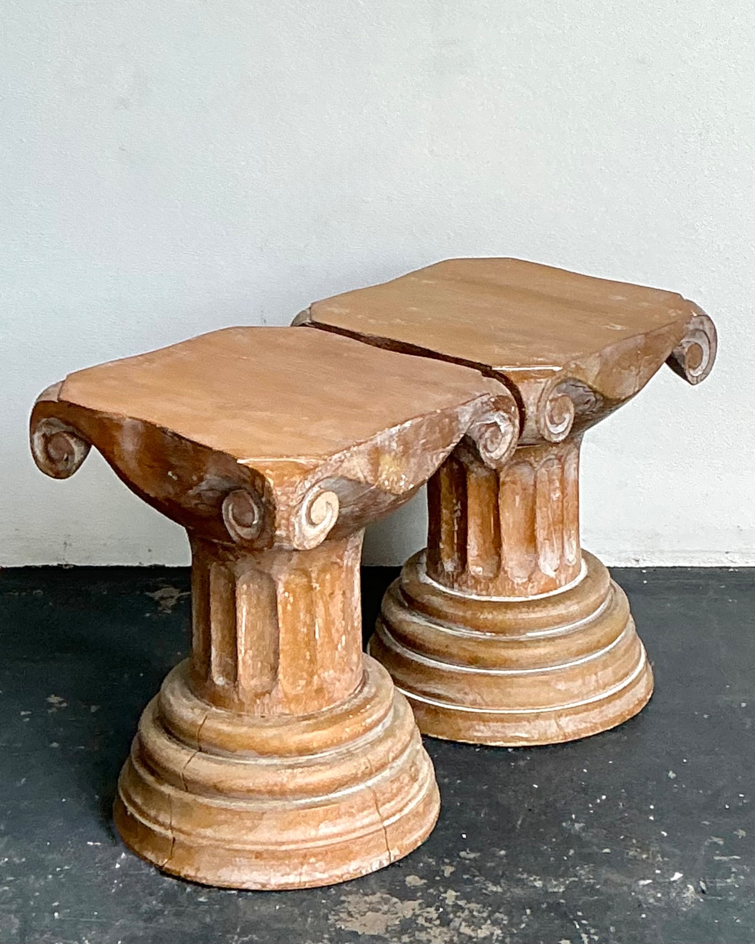 Vintage Corinthian Column Pedestal Low Stools - A Pair - Detail view