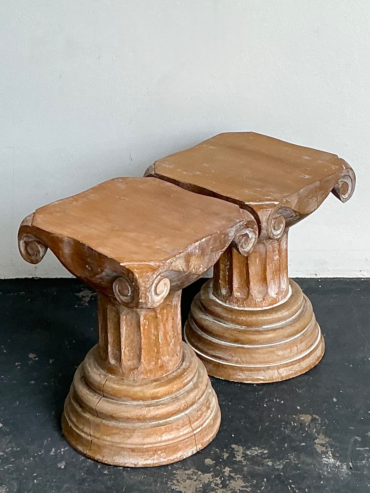 Vintage Corinthian Column Pedestal Low Stools - A Pair - Top view