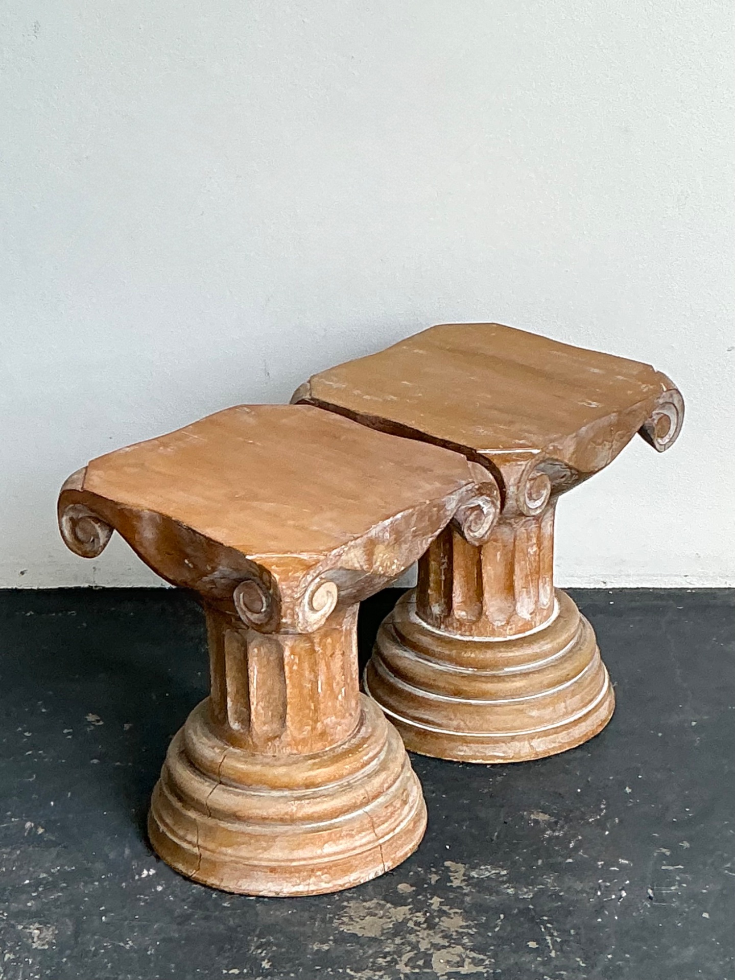 Vintage Corinthian Column Pedestal Low Stools - A Pair - Side view