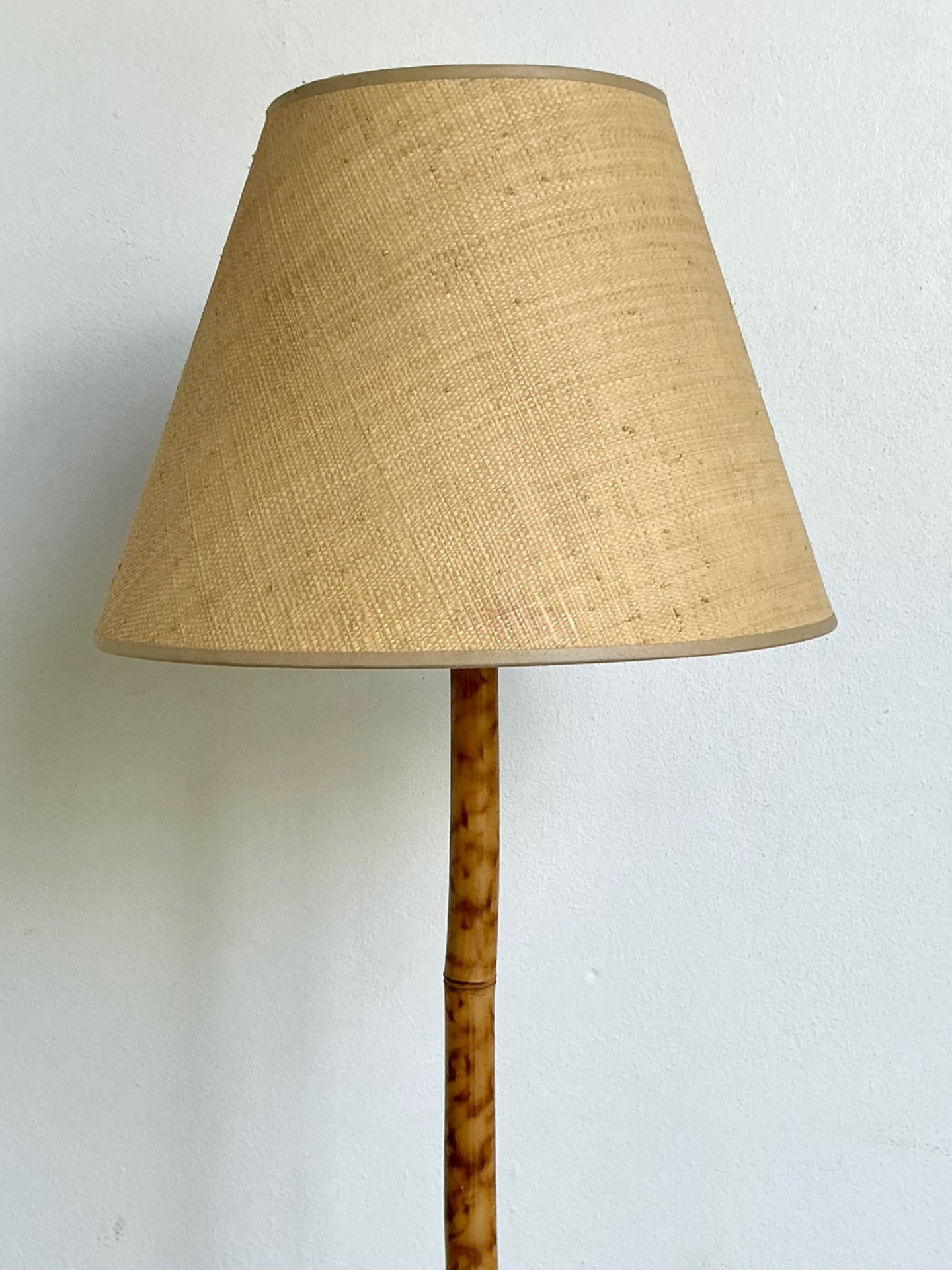 Vintage Bamboo Floor Lamp with Seagrass Shade - Detail view