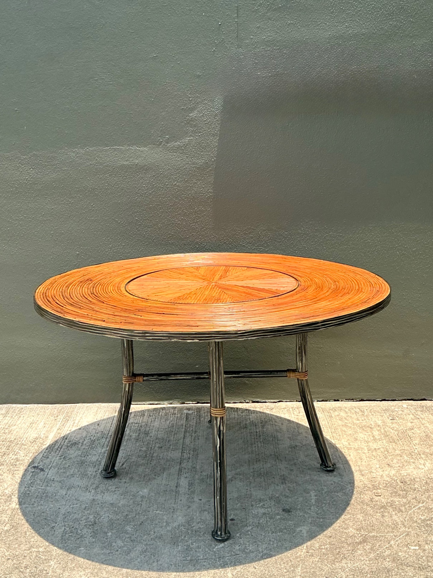Vintage Pencil Reed and Metal Dining Table - Side view